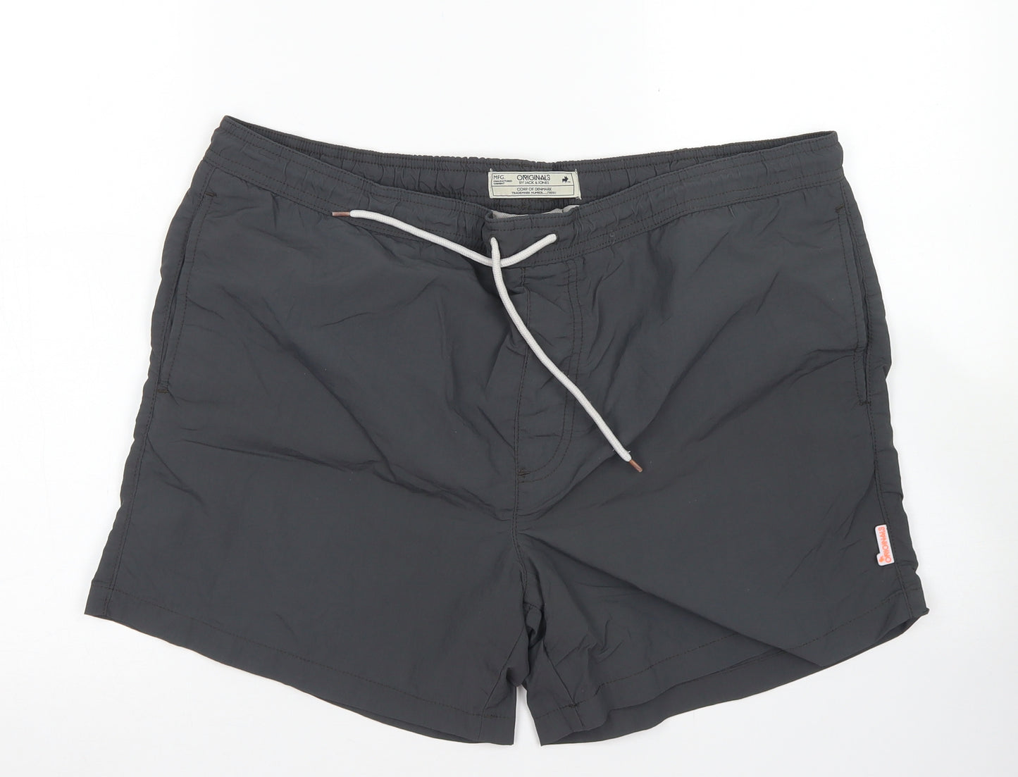 JACK & JONES Mens Grey  Nylon Athletic Shorts Size M  Regular Drawstring - Board Shorts