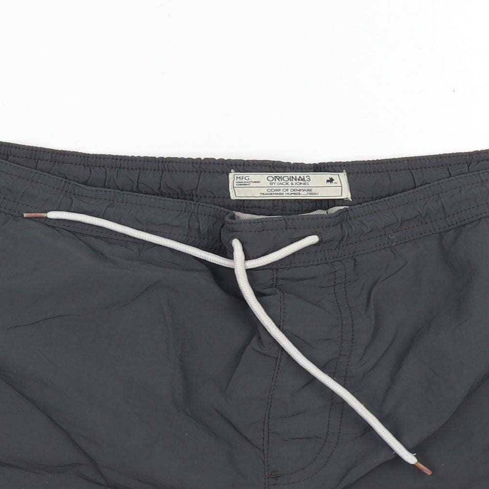 JACK & JONES Mens Grey  Nylon Athletic Shorts Size M  Regular Drawstring - Board Shorts