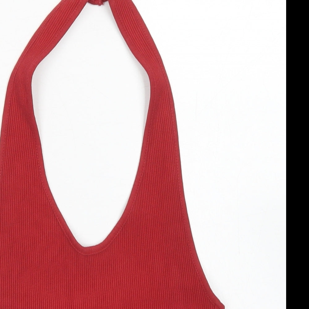 Topshop Womens Red  Cotton Cropped Tank Size 8 Halter