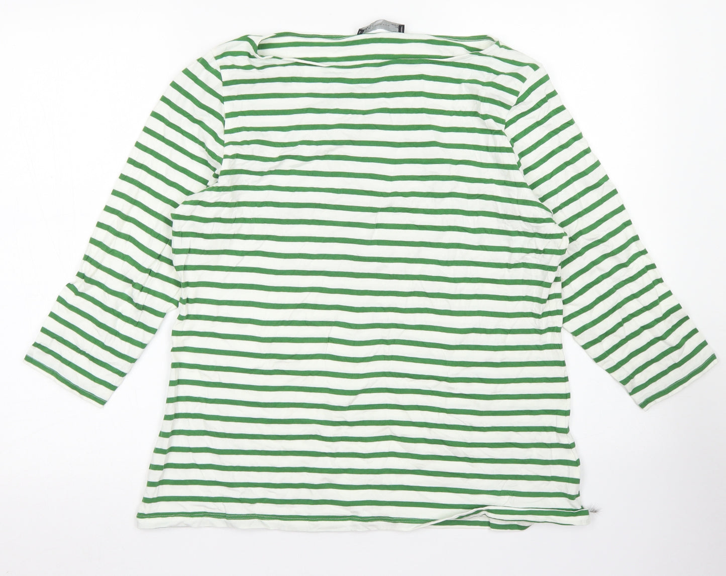 M&S Collection Womens Green Striped Cotton Basic T-Shirt Size 18 Boat Neck