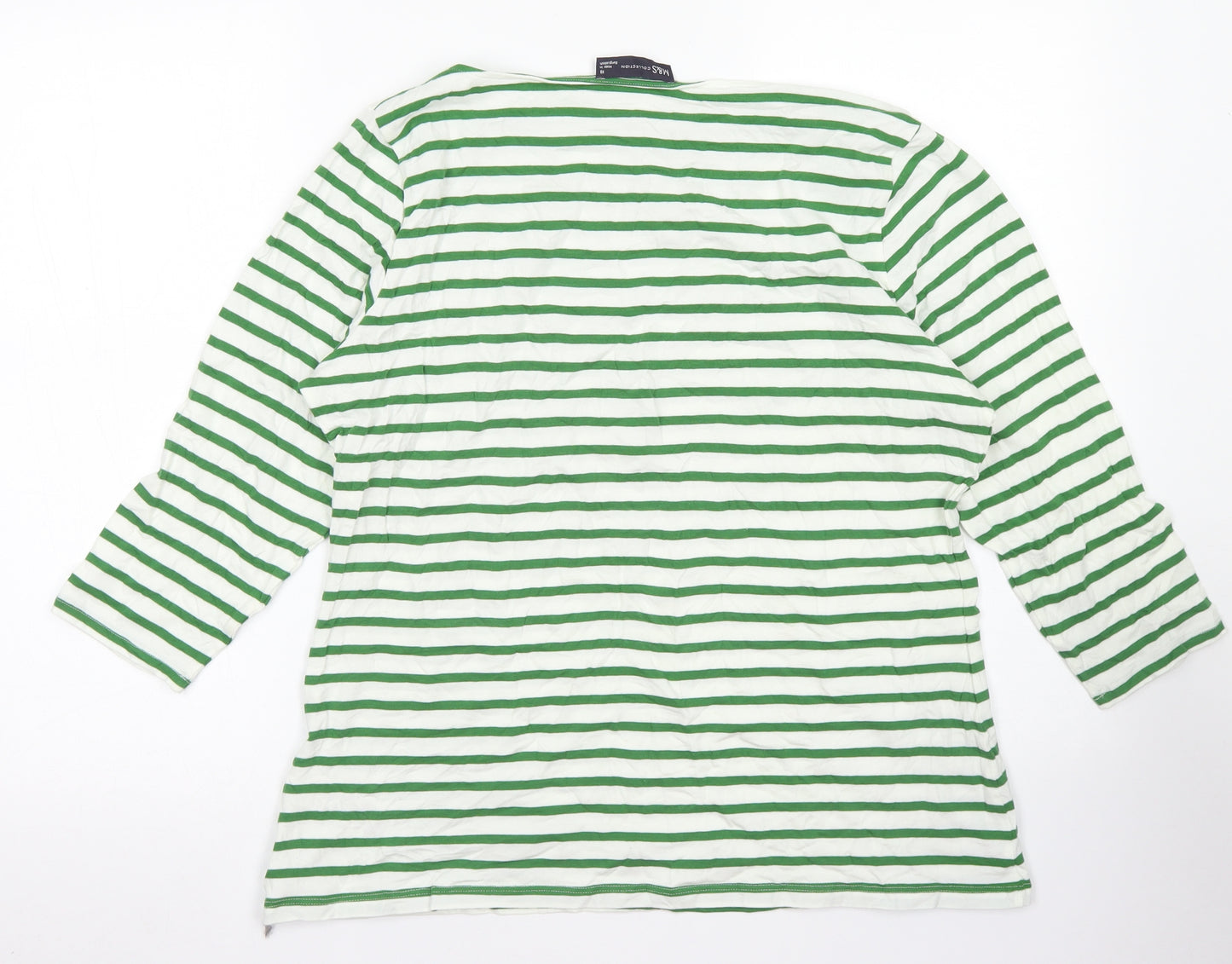 M&S Collection Womens Green Striped Cotton Basic T-Shirt Size 18 Boat Neck