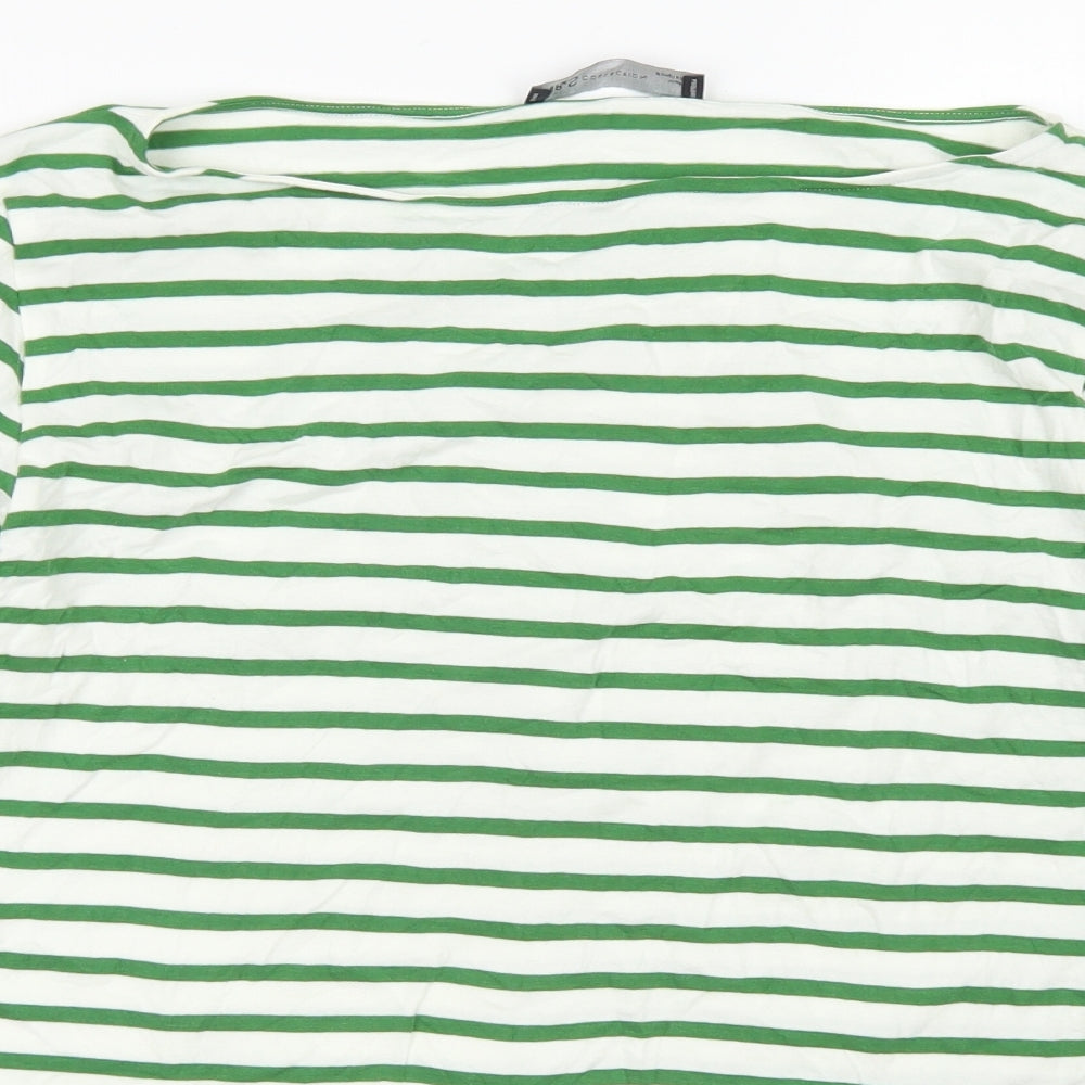 M&S Collection Womens Green Striped Cotton Basic T-Shirt Size 18 Boat Neck