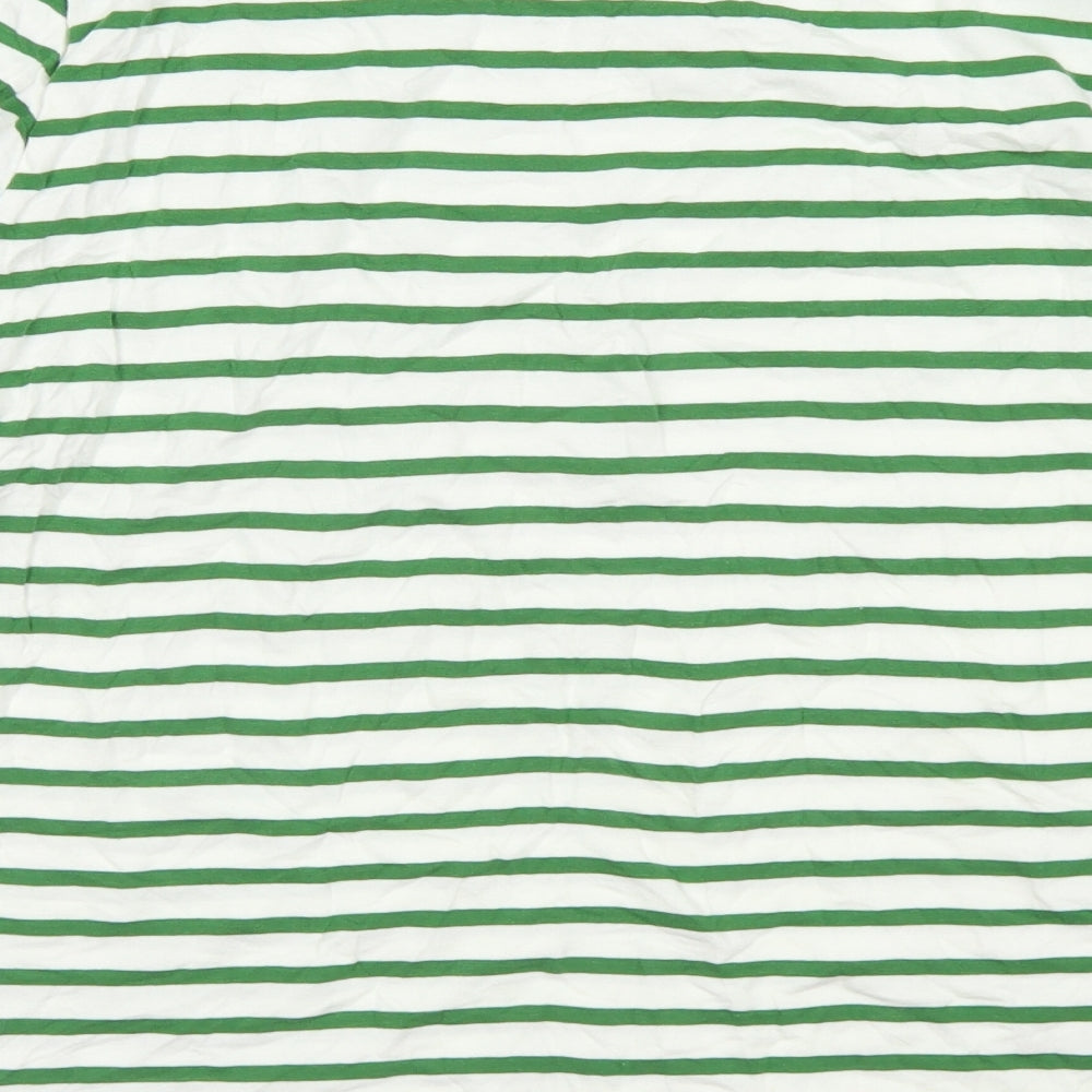 M&S Collection Womens Green Striped Cotton Basic T-Shirt Size 18 Boat Neck