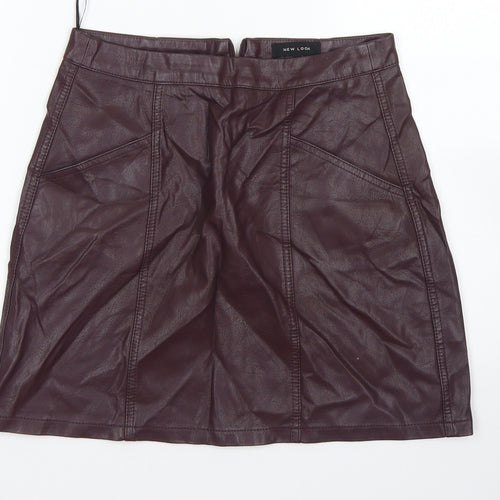 New Look Womens Purple  Polyurethane A-Line Skirt Size 8   Zip