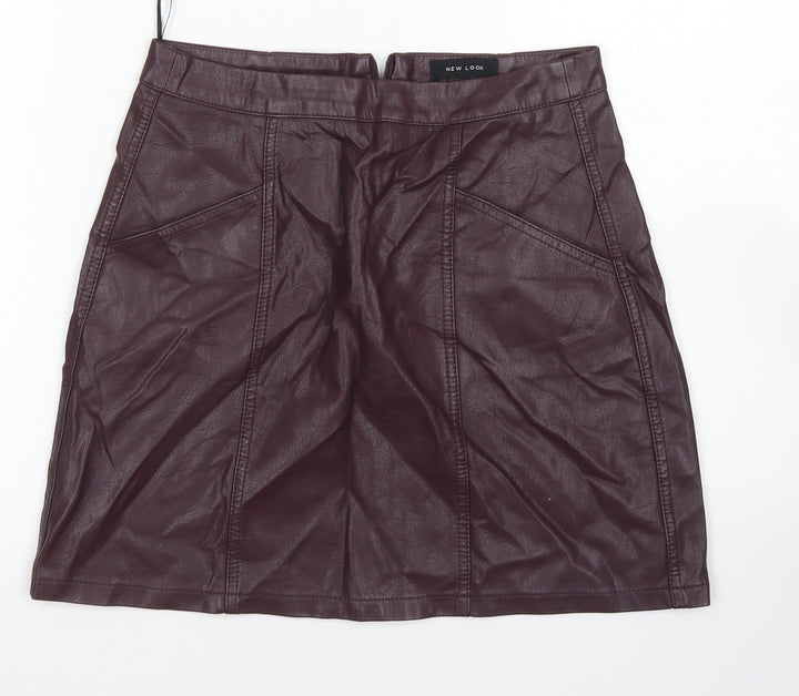 New Look Womens Purple Polyurethane A-Line Skirt Size 8 Zip