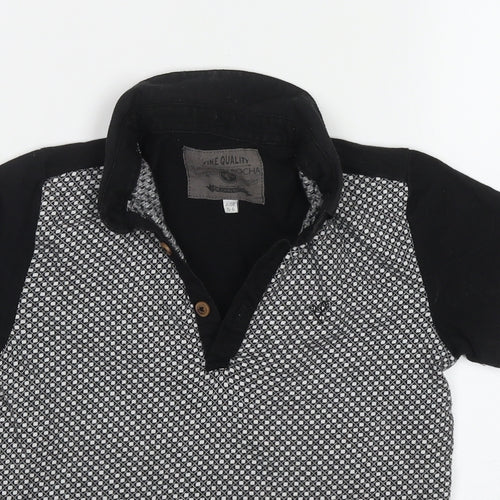 John Rocha Boys Black Geometric Cotton Basic Polo Size 5-6 Years Collared Pullover