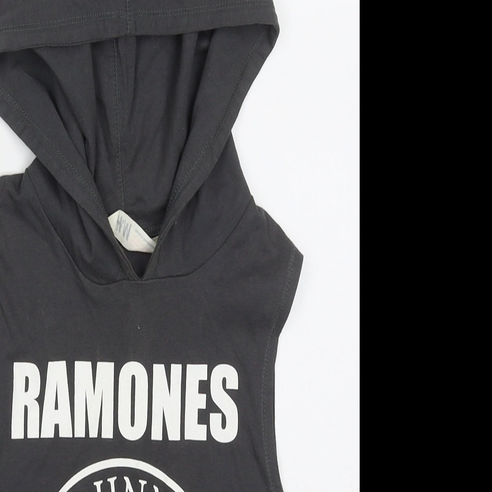 H&M Boys Grey  Cotton Pullover Hoodie Size 5-6 Years  Pullover - The Ramones Hey Ho Lets Go