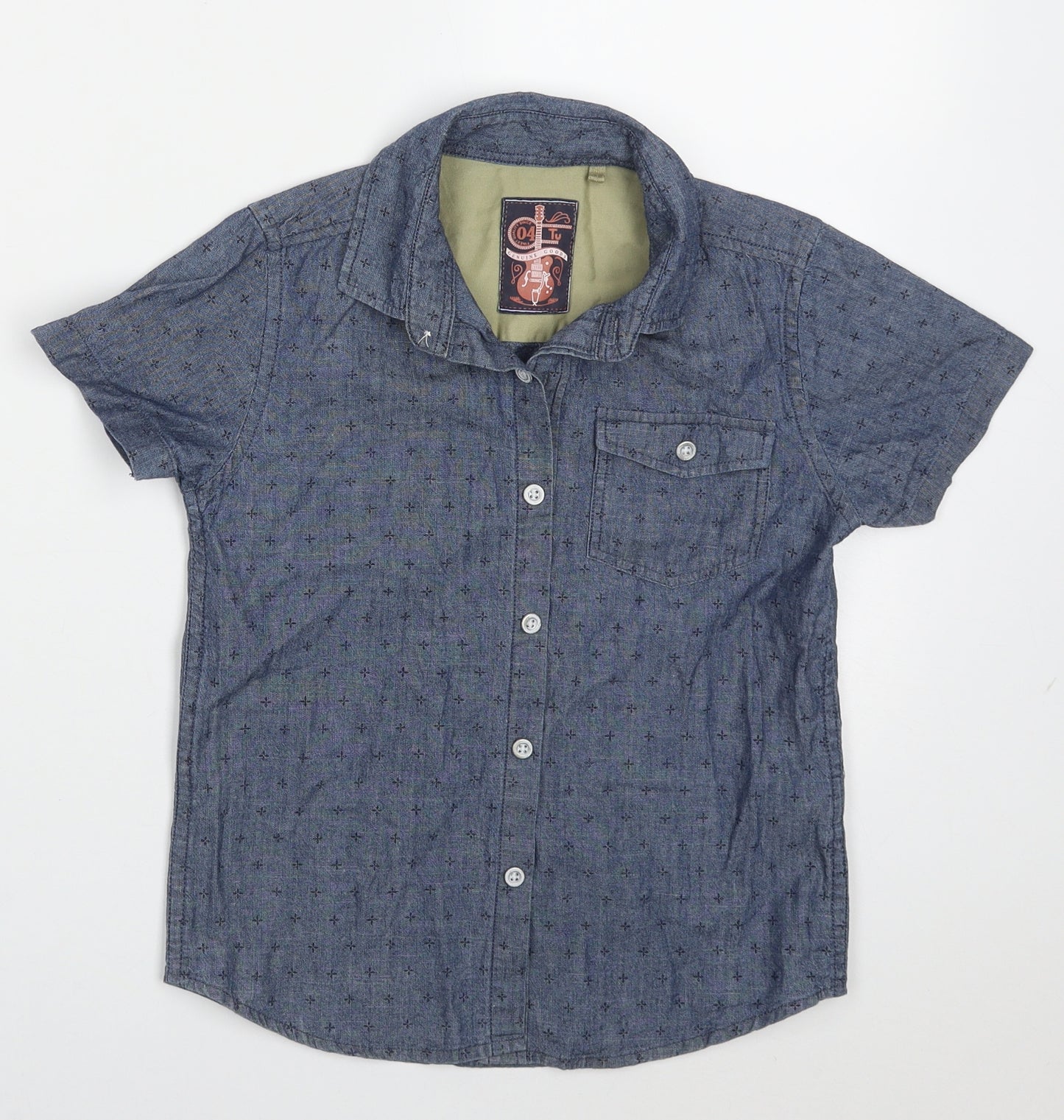 TU Boys Blue Geometric Cotton Basic Button-Up Size 5-6 Years Collared Button
