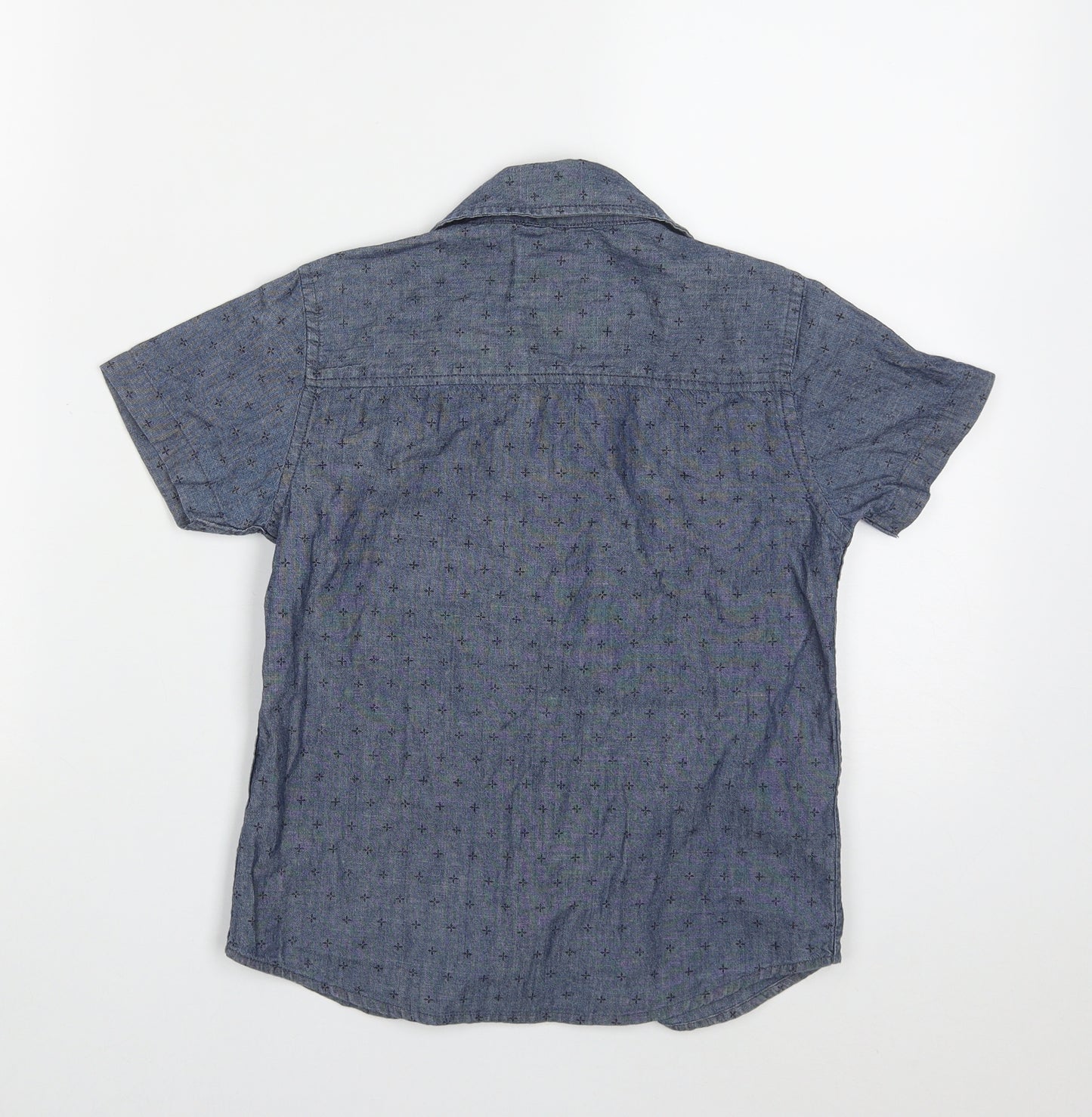 TU Boys Blue Geometric Cotton Basic Button-Up Size 5-6 Years Collared Button