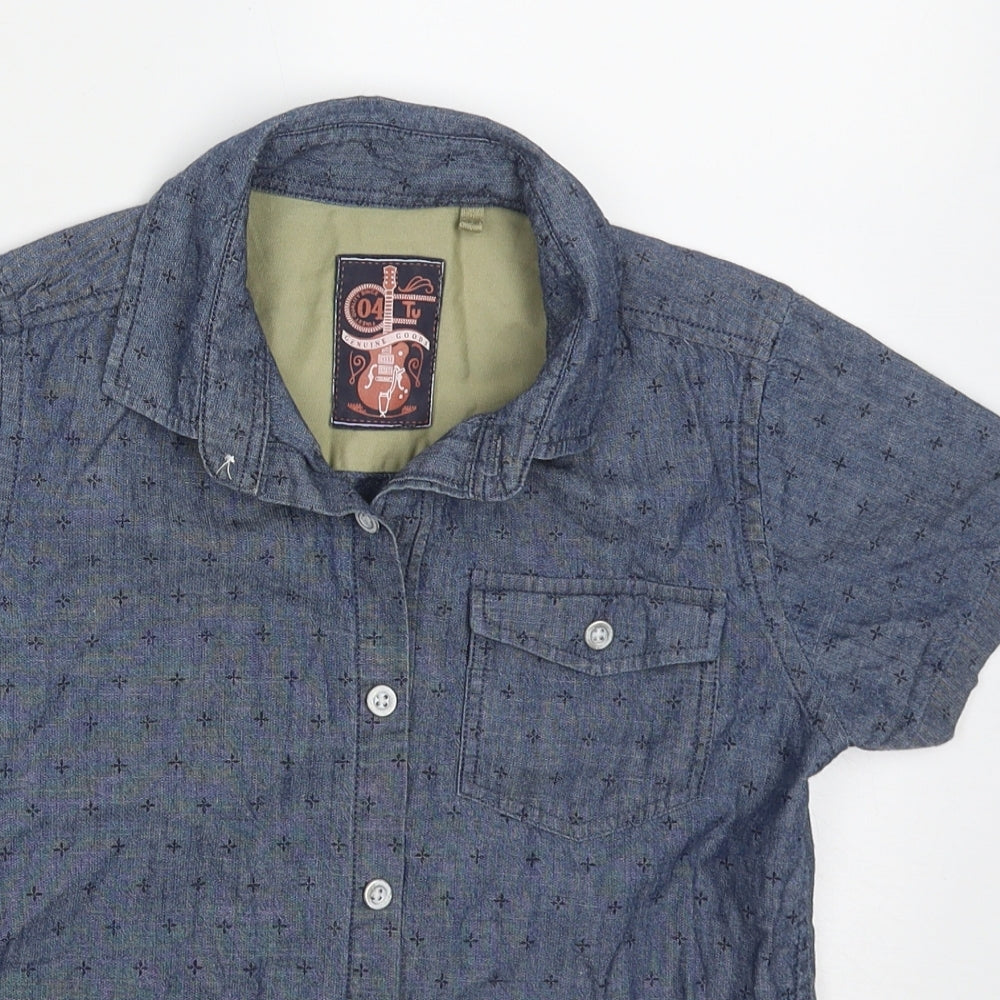 TU Boys Blue Geometric Cotton Basic Button-Up Size 5-6 Years Collared Button