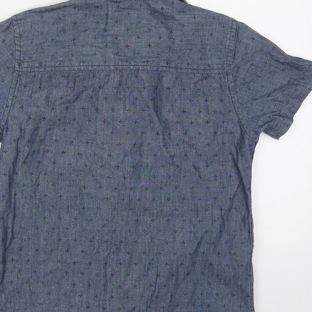 TU Boys Blue Geometric Cotton Basic Button-Up Size 5-6 Years Collared Button