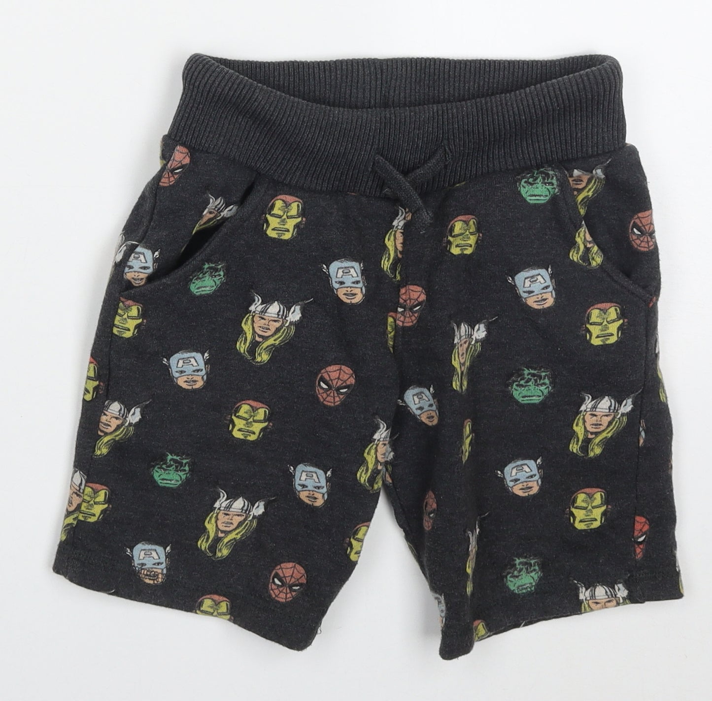 Preworn Boys Grey  Cotton Sweat Shorts Size 3-4 Years  Regular Drawstring - Marvel