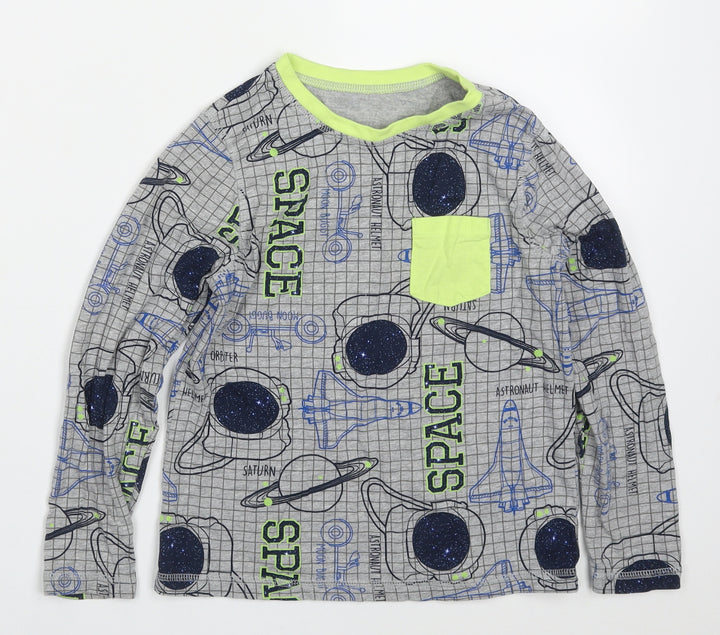 George Boys Grey Geometric Cotton  Pyjama Top Size 6 Years  Pullover - Space
