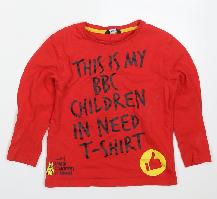 George Boys Red  Cotton Basic T-Shirt Size 4-5 Years Crew Neck Pullover - Children in Need