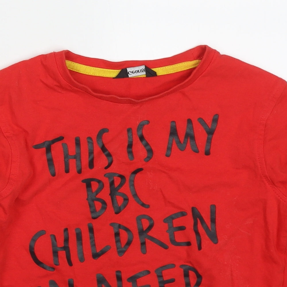 George Boys Red  Cotton Basic T-Shirt Size 4-5 Years Crew Neck Pullover - Children in Need