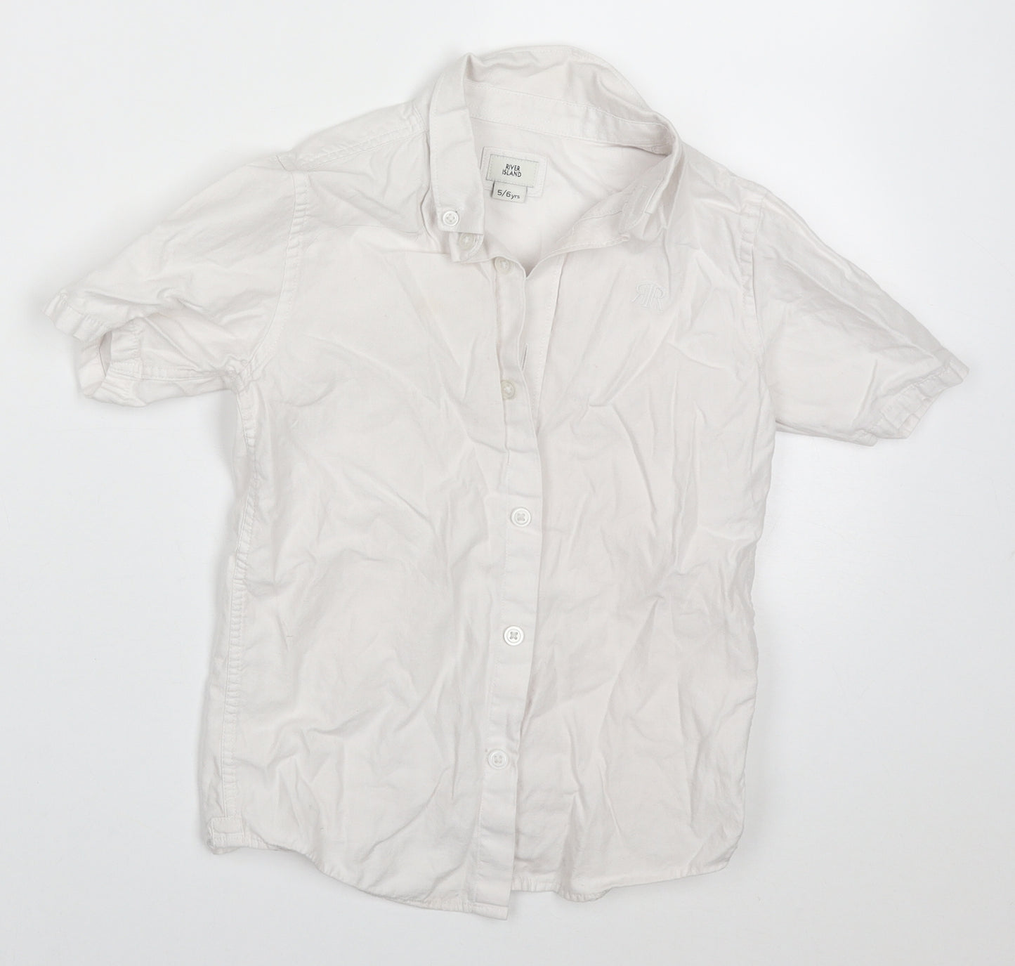 River Island Boys White  Cotton Basic Button-Up Size 5-6 Years Collared Button