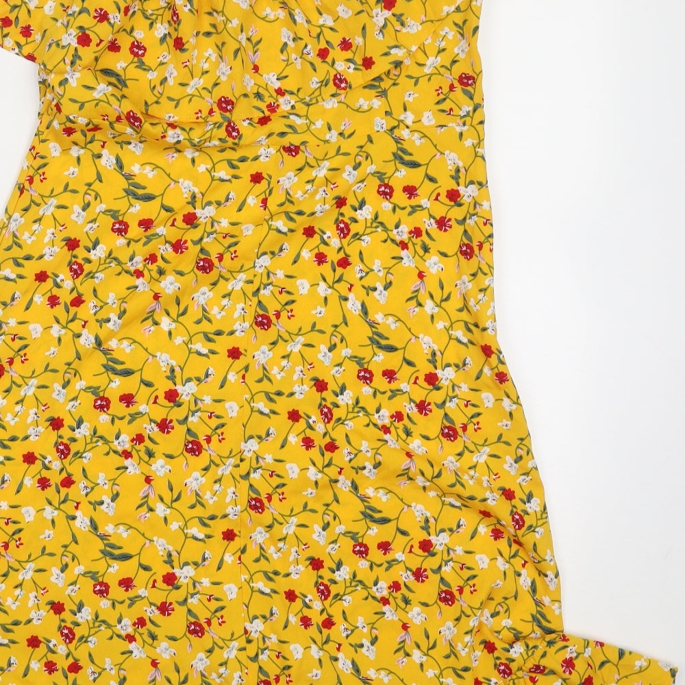 SheIn Womens Yellow Floral Polyester A-Line  Size L  Off the Shoulder
