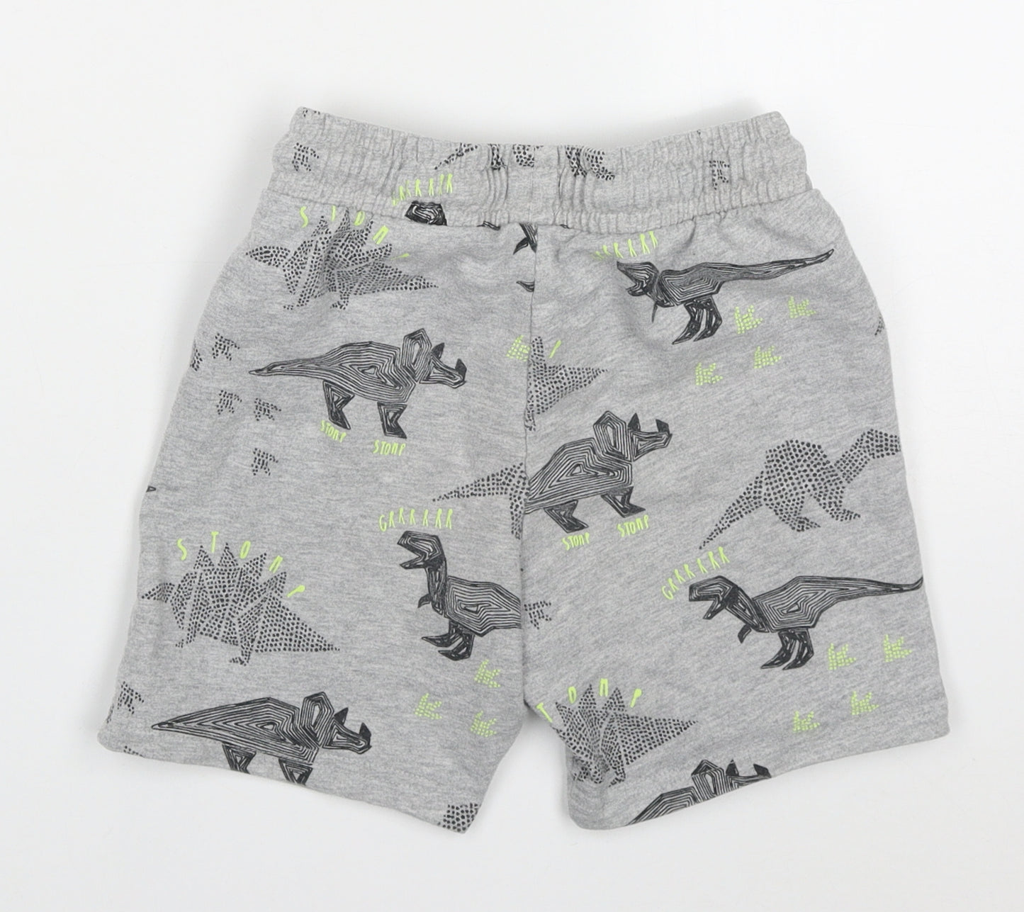 F&F Boys Grey Geometric Cotton Sweat Shorts Size 5-6 Years  Regular Drawstring - Dinosaurs