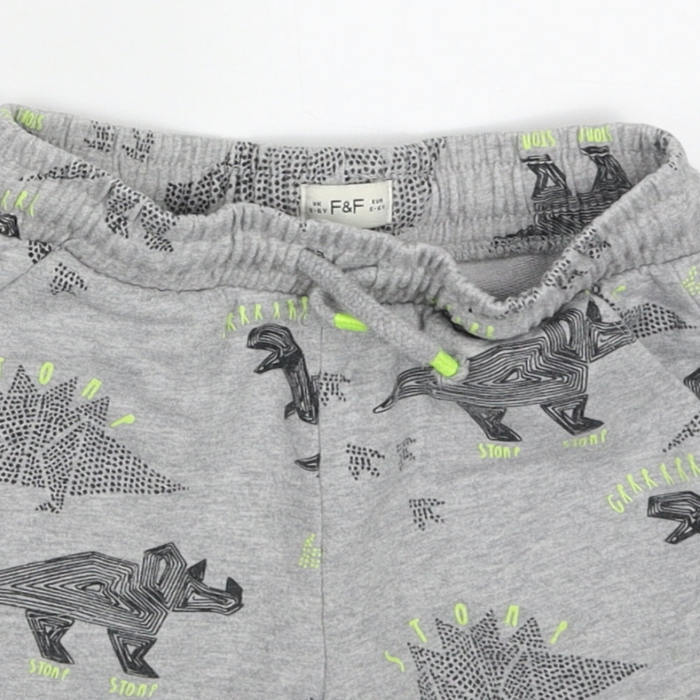F&F Boys Grey Geometric Cotton Sweat Shorts Size 5-6 Years  Regular Drawstring - Dinosaurs