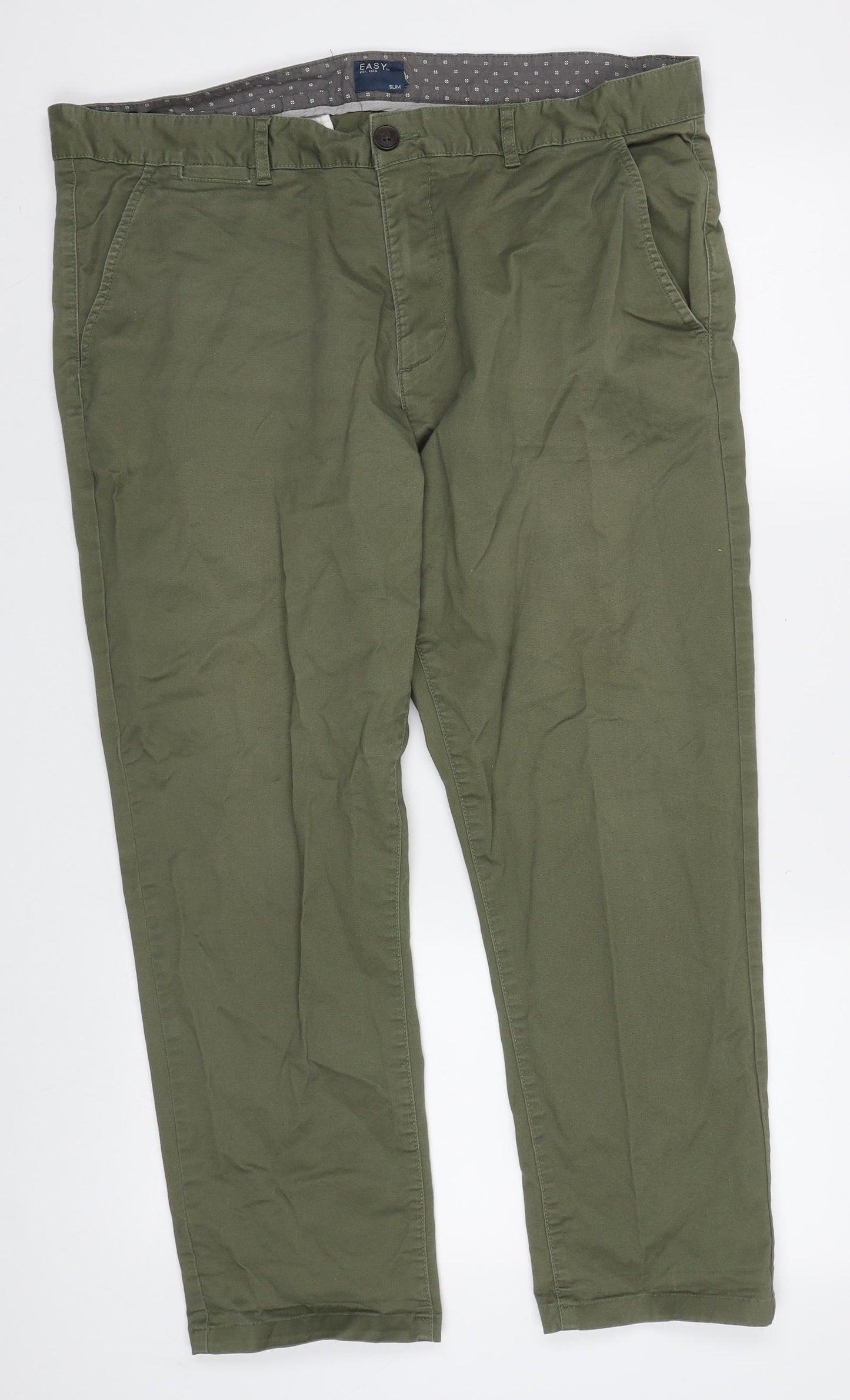 Easy Mens Green  Cotton Trousers  Size 40 L27 in Slim Button