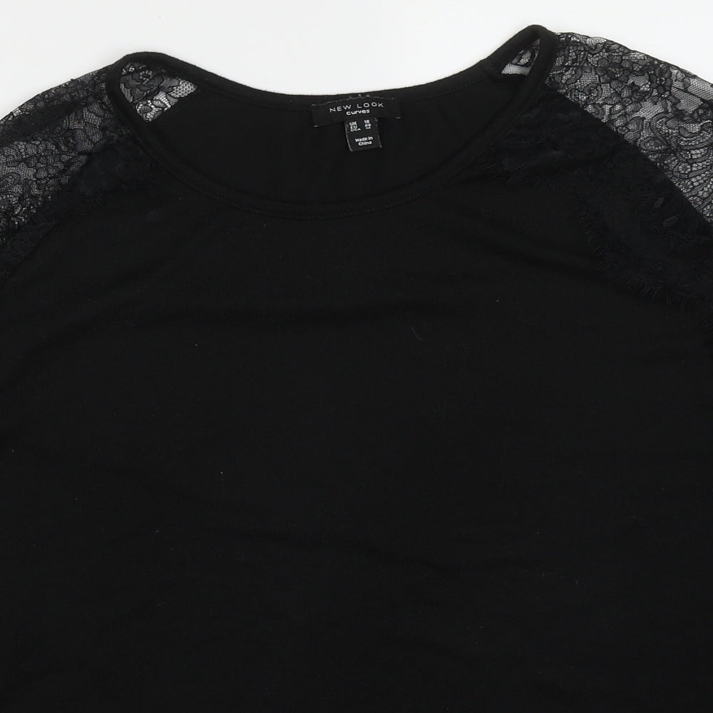 New Look Womens Black  Polyester Basic T-Shirt Size 18 Round Neck