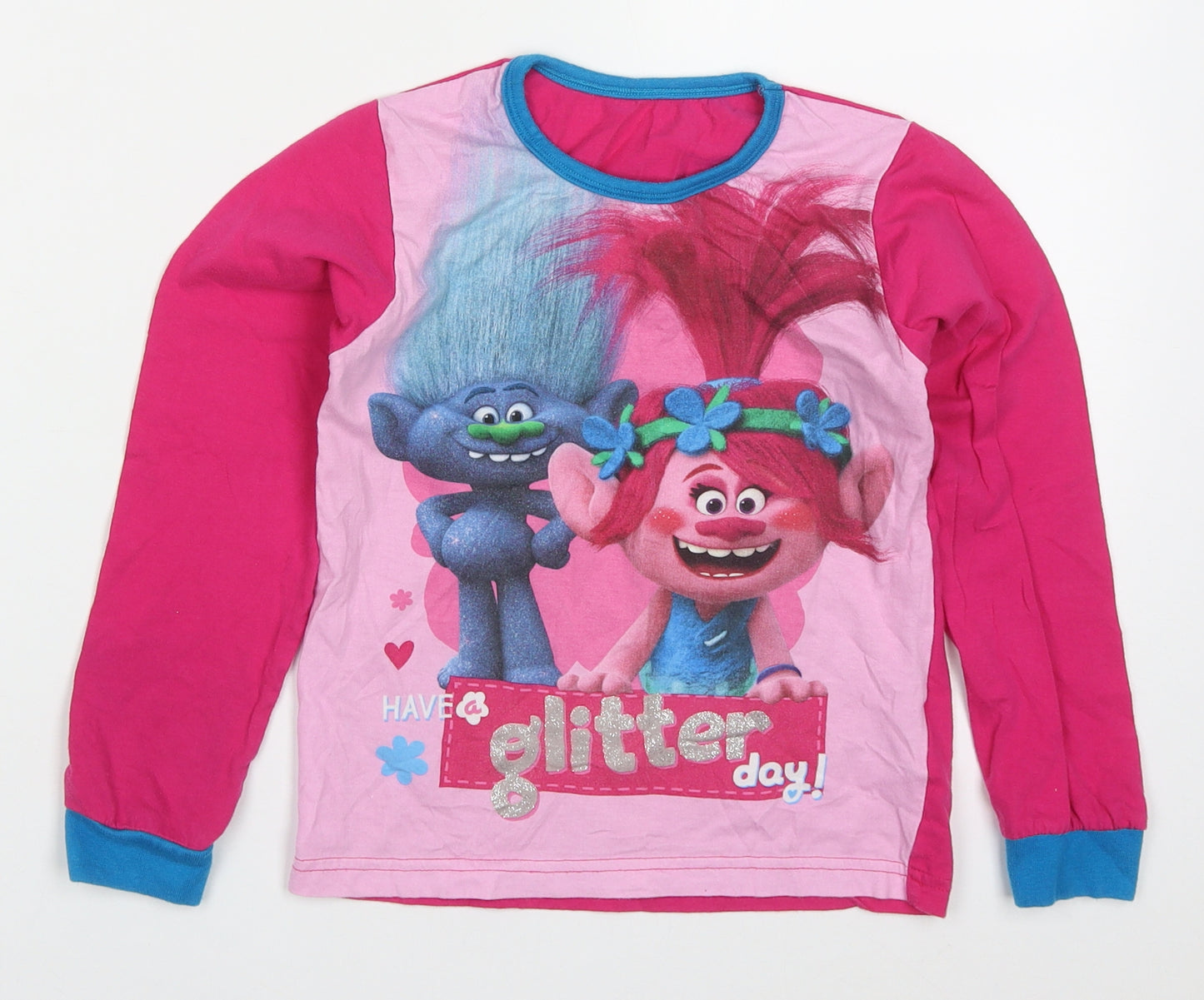 Laylawson Girls Pink Solid Cotton Top Pyjama Top Size 7-8 Years  Pullover - Have a Glitter Day Trolls