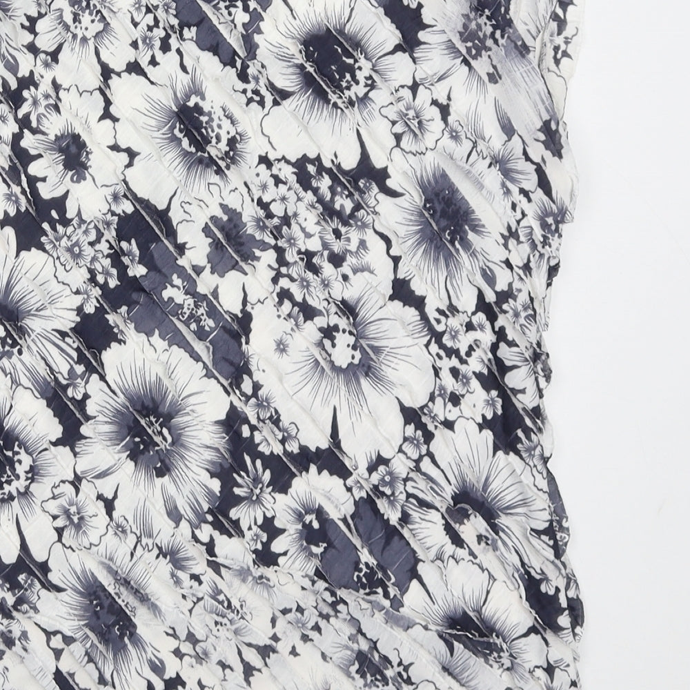 Roman Womens Blue Floral Polyester Basic T-Shirt Size 12 Round Neck