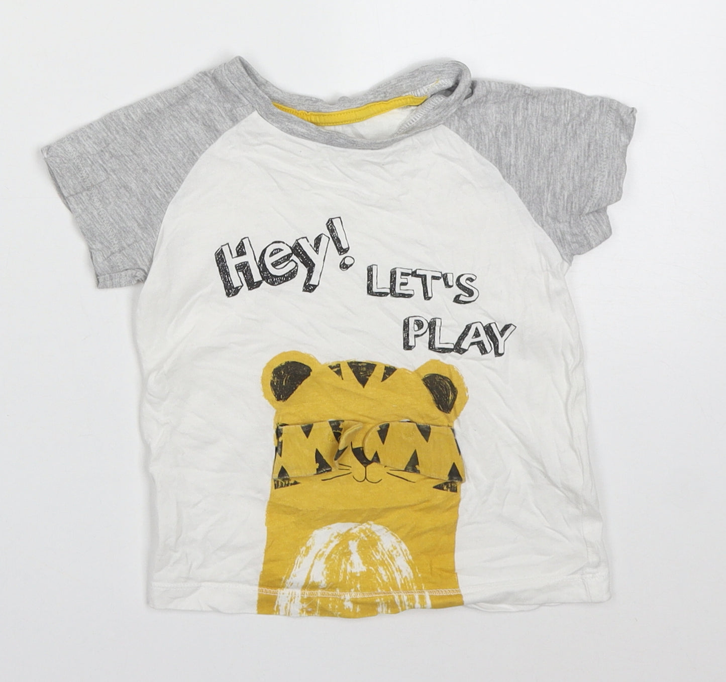 Matalan Boys Multicoloured  Cotton Basic T-Shirt Size 18-24 Months Crew Neck Pullover - Tiger Peek A Boo