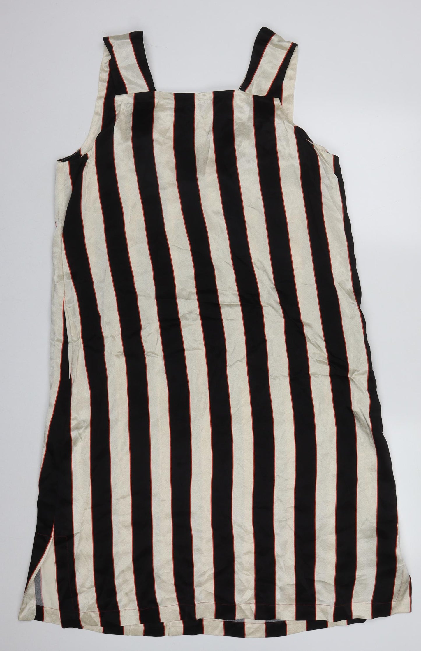 Marks and Spencer Womens Beige Striped Viscose Tank Dress  Size 18  Square Neck Pullover