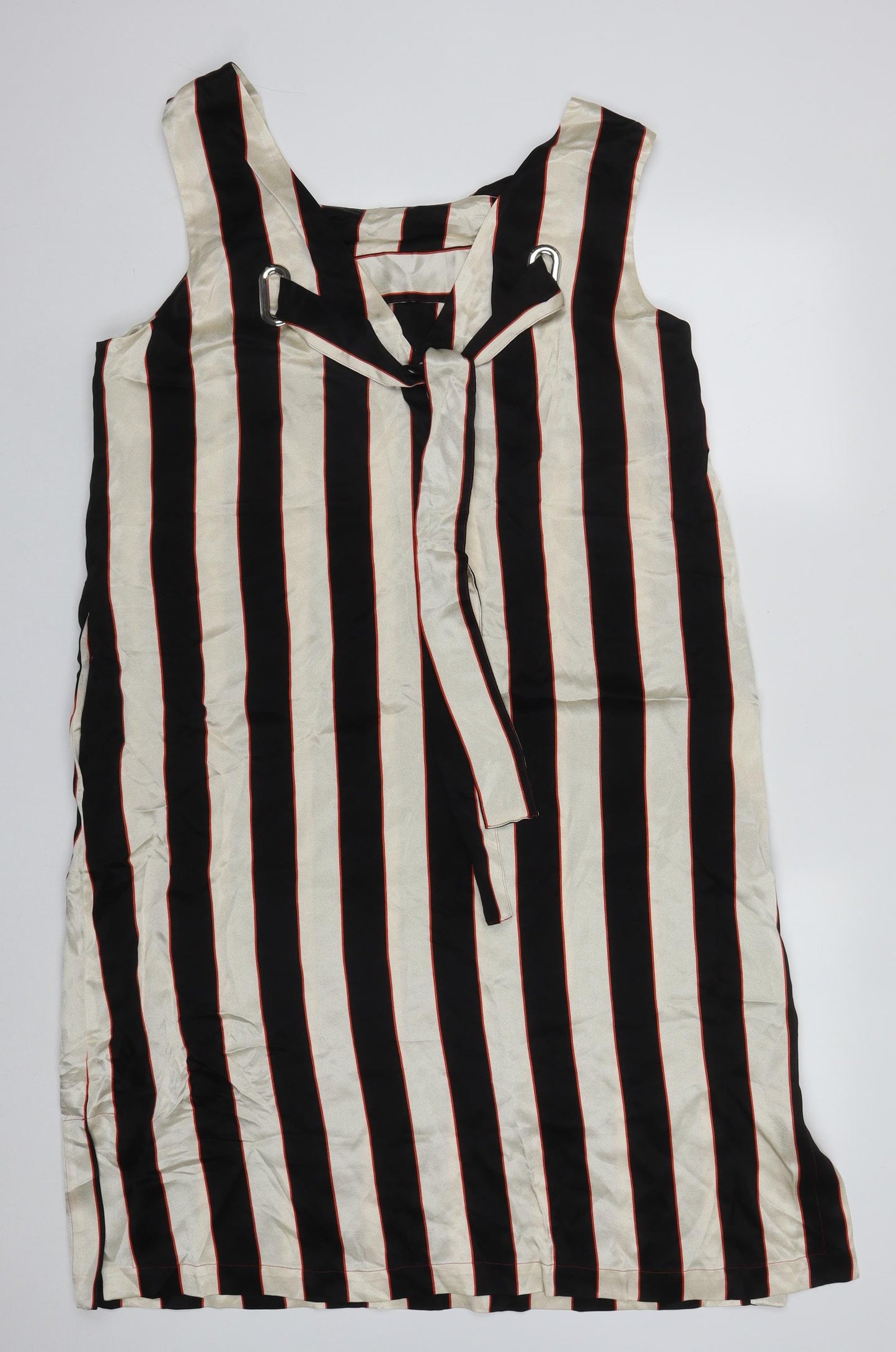Marks and Spencer Womens Beige Striped Viscose Tank Dress  Size 18  Square Neck Pullover