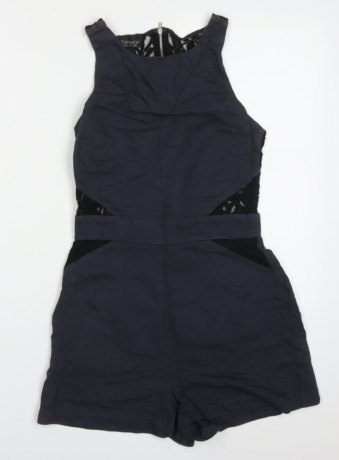 Topshop Womens Grey  Cotton Playsuit One-Piece Size 8  Zip