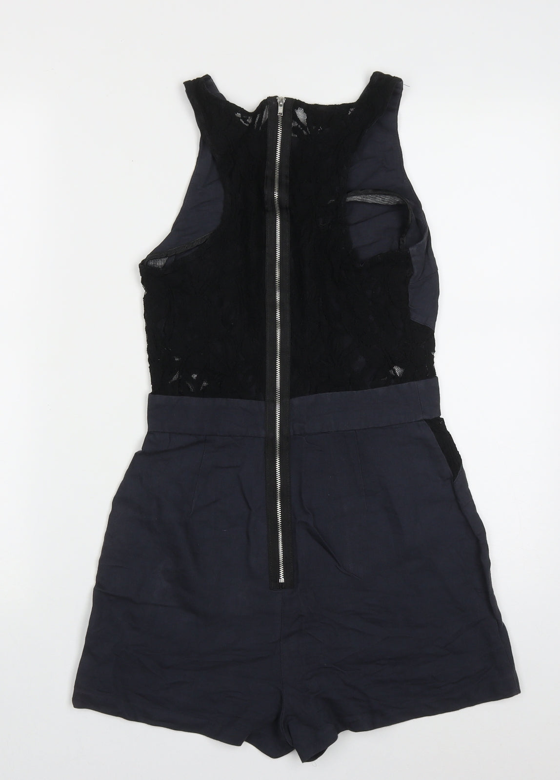 Topshop Womens Grey  Cotton Playsuit One-Piece Size 8  Zip