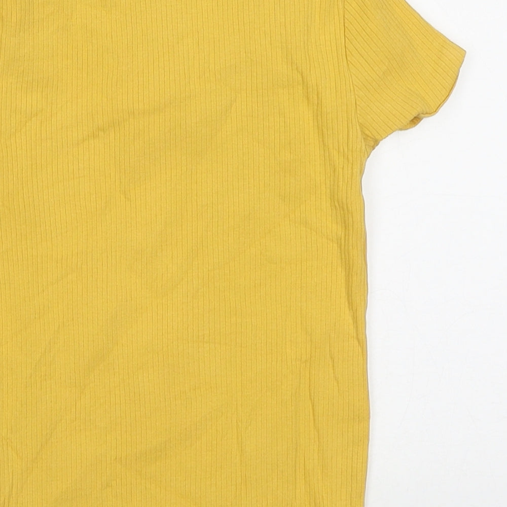 Zara Girls Yellow  Cotton Basic T-Shirt Size 7 Years Collared Pullover