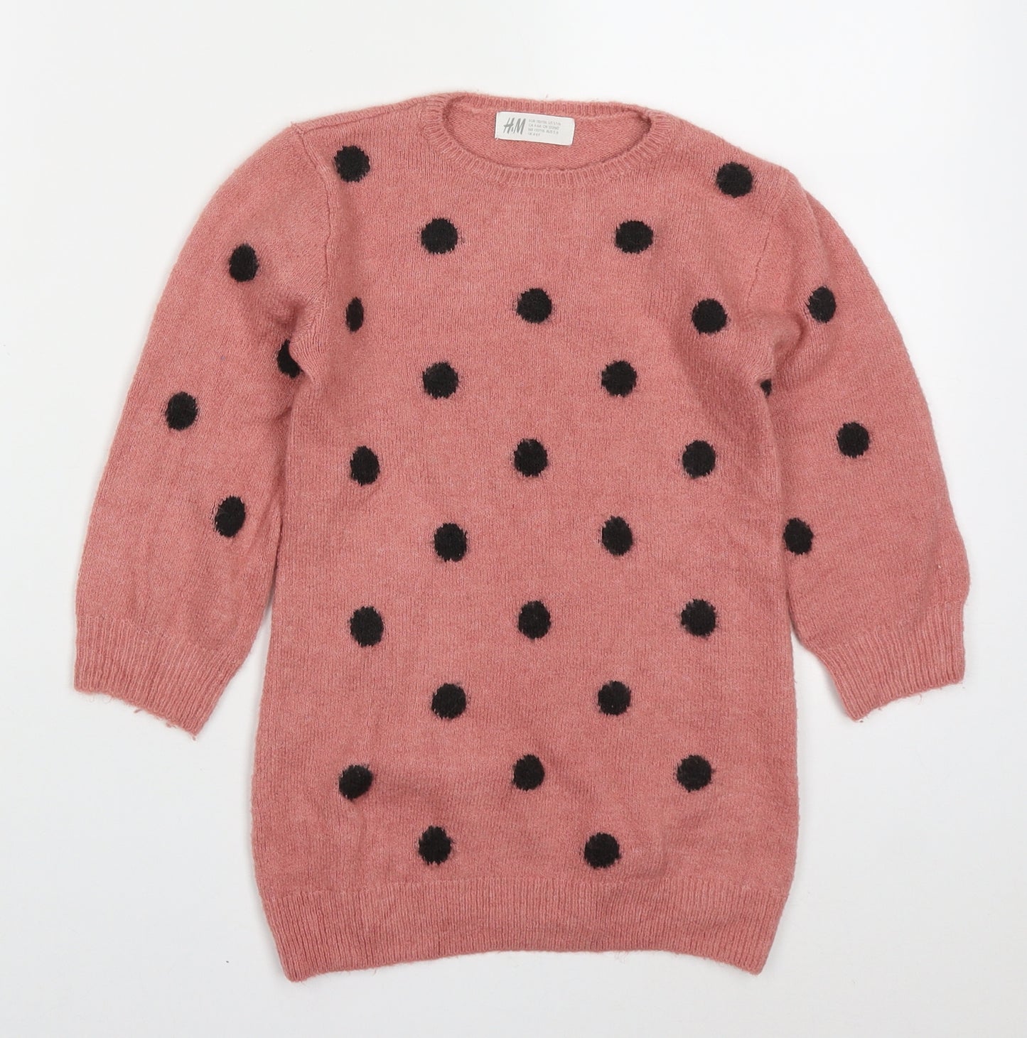 H&M Girls Pink Round Neck Polka Dot Acrylic Pullover Jumper Size 4-5 Years  Pullover