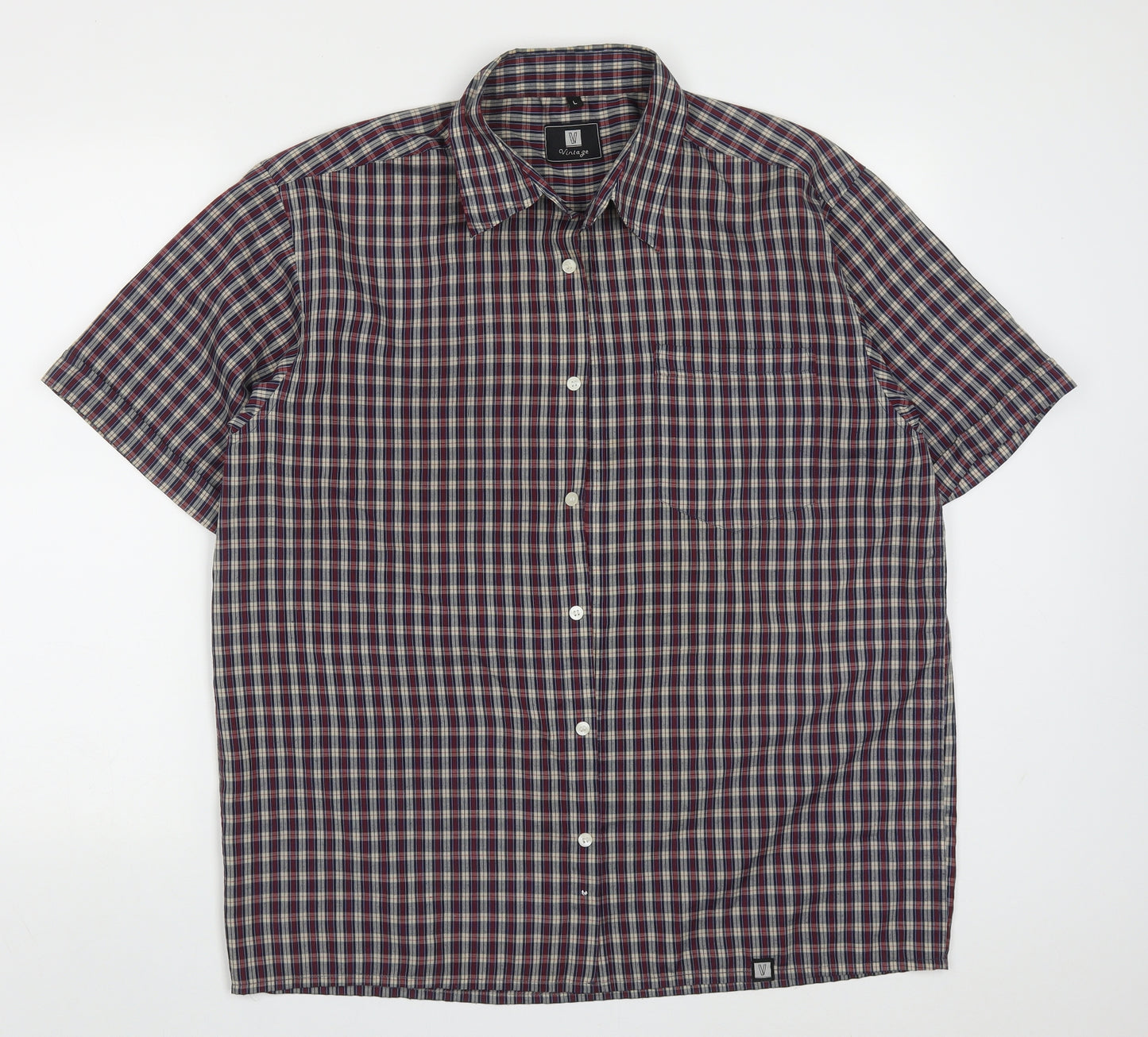 Vintage Mens Multicoloured Check Cotton  Button-Up Size L Collared Button