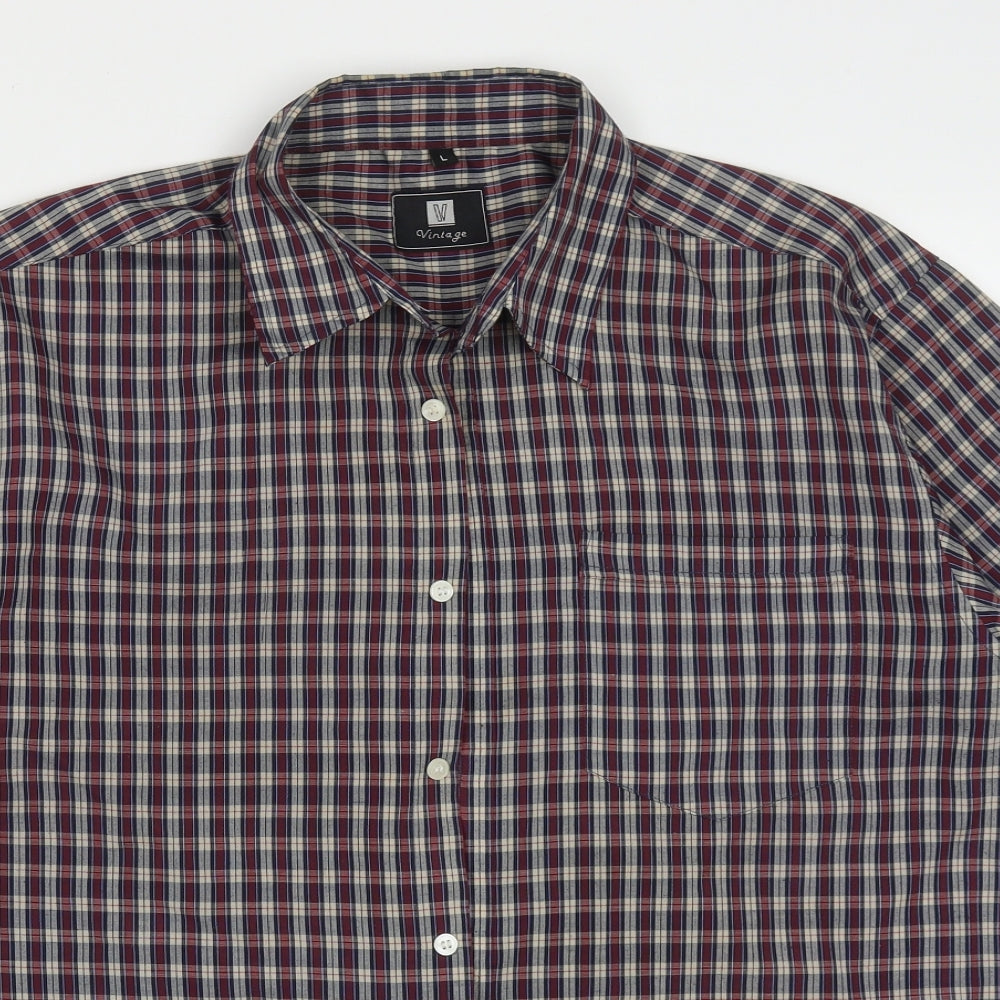 Vintage Mens Multicoloured Check Cotton  Button-Up Size L Collared Button