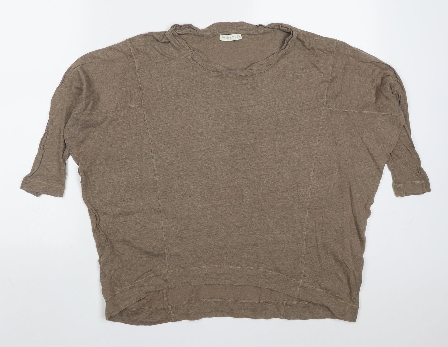 Whistles Womens Brown  Linen Basic T-Shirt Size 10 Round Neck
