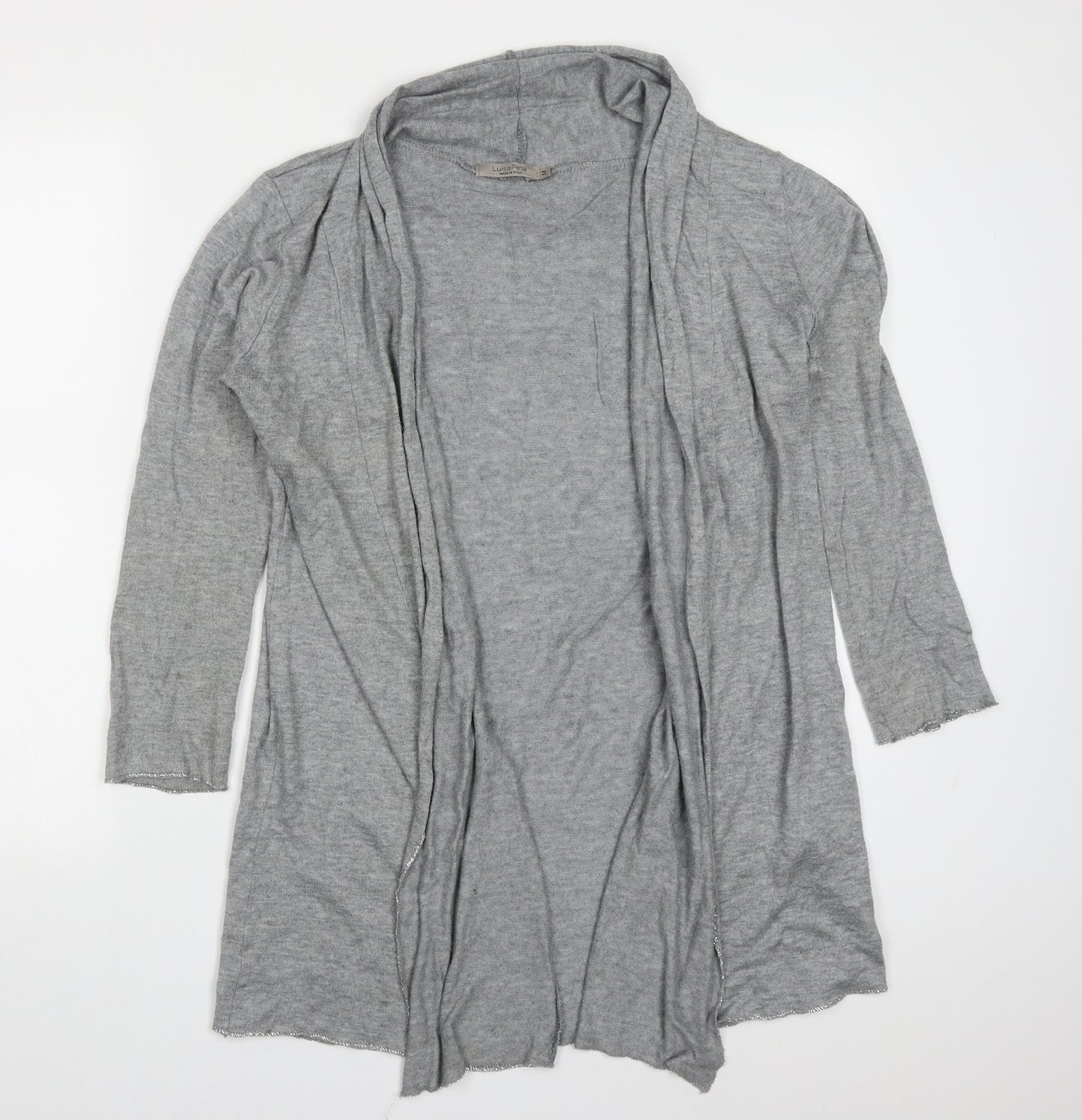 Luisa Perla Womens Grey V-Neck  Acrylic Cardigan Jumper Size M