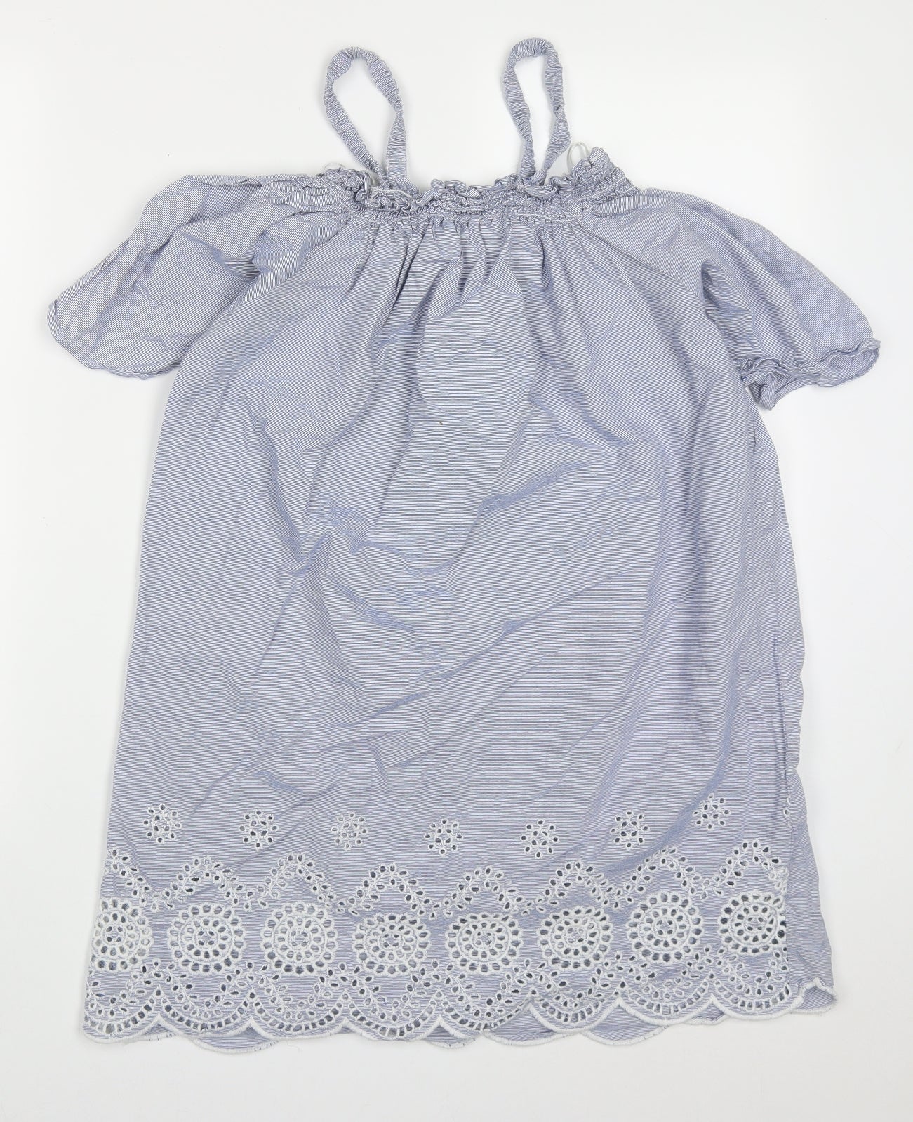 Primark Womens Blue Striped Cotton A-Line  Size 10  Off the Shoulder Pullover