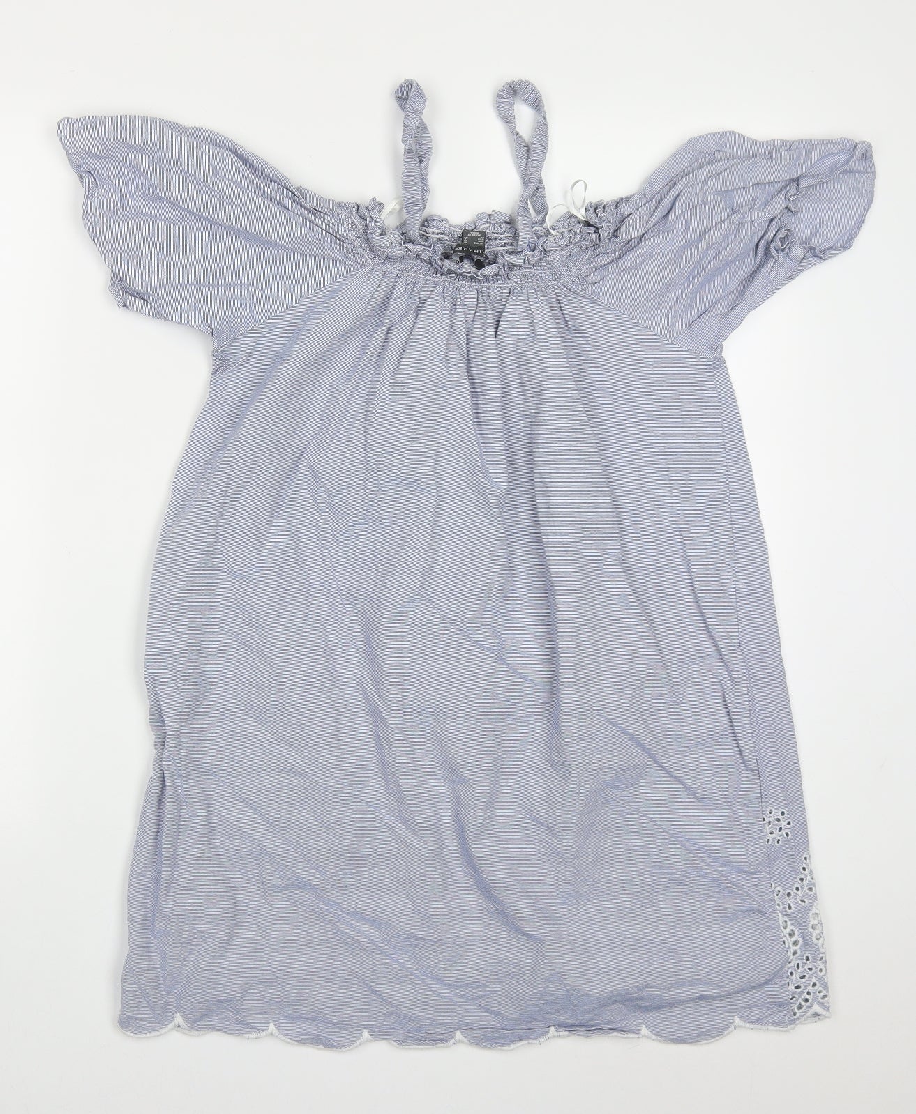 Primark Womens Blue Striped Cotton A-Line  Size 10  Off the Shoulder Pullover