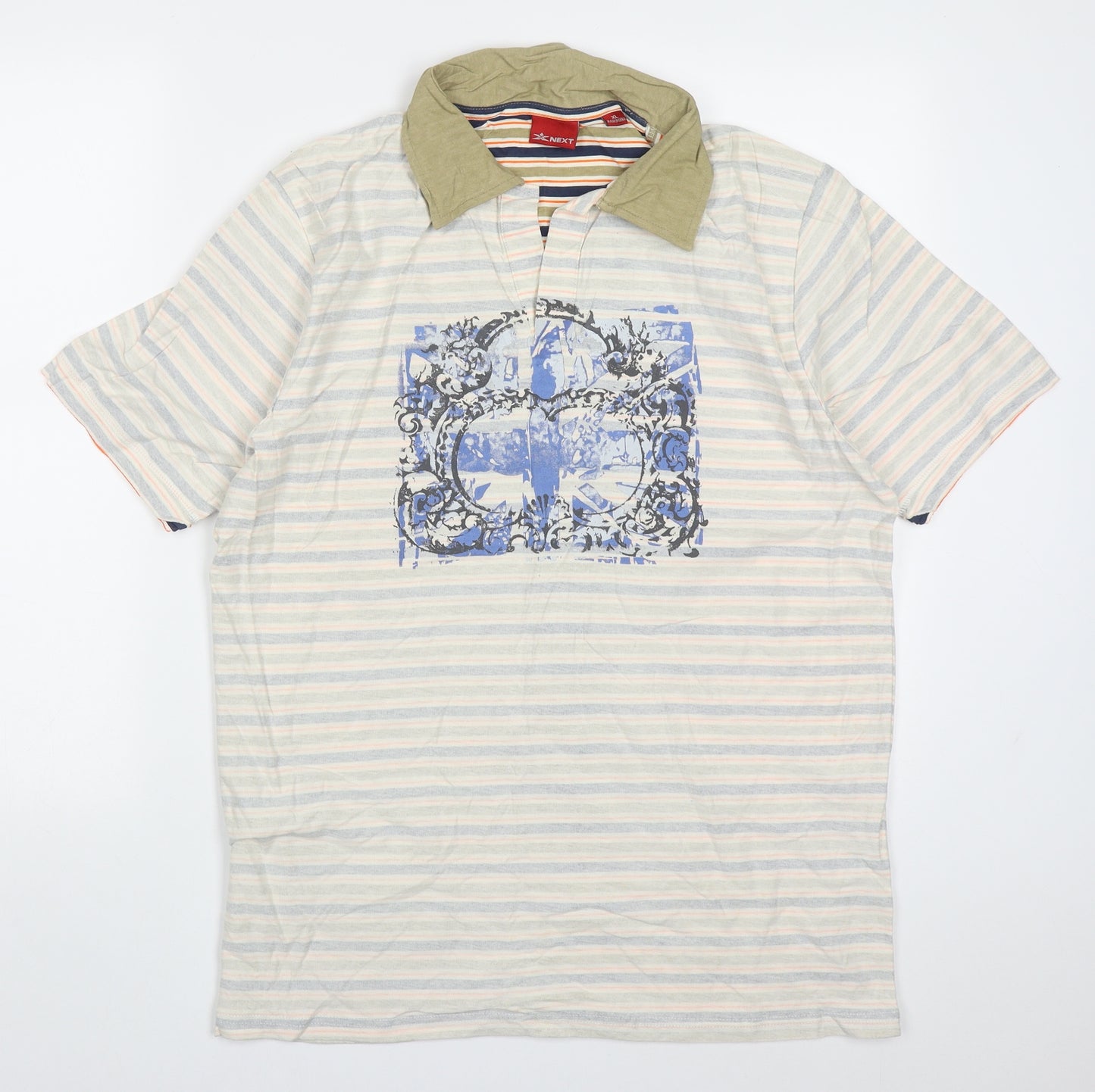 NEXT Mens Multicoloured Striped Cotton  Polo Size XL Collared Pullover