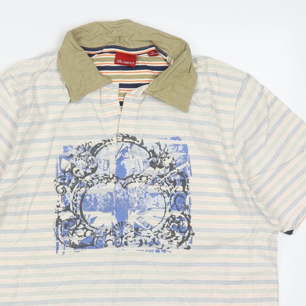 NEXT Mens Multicoloured Striped Cotton  Polo Size XL Collared Pullover