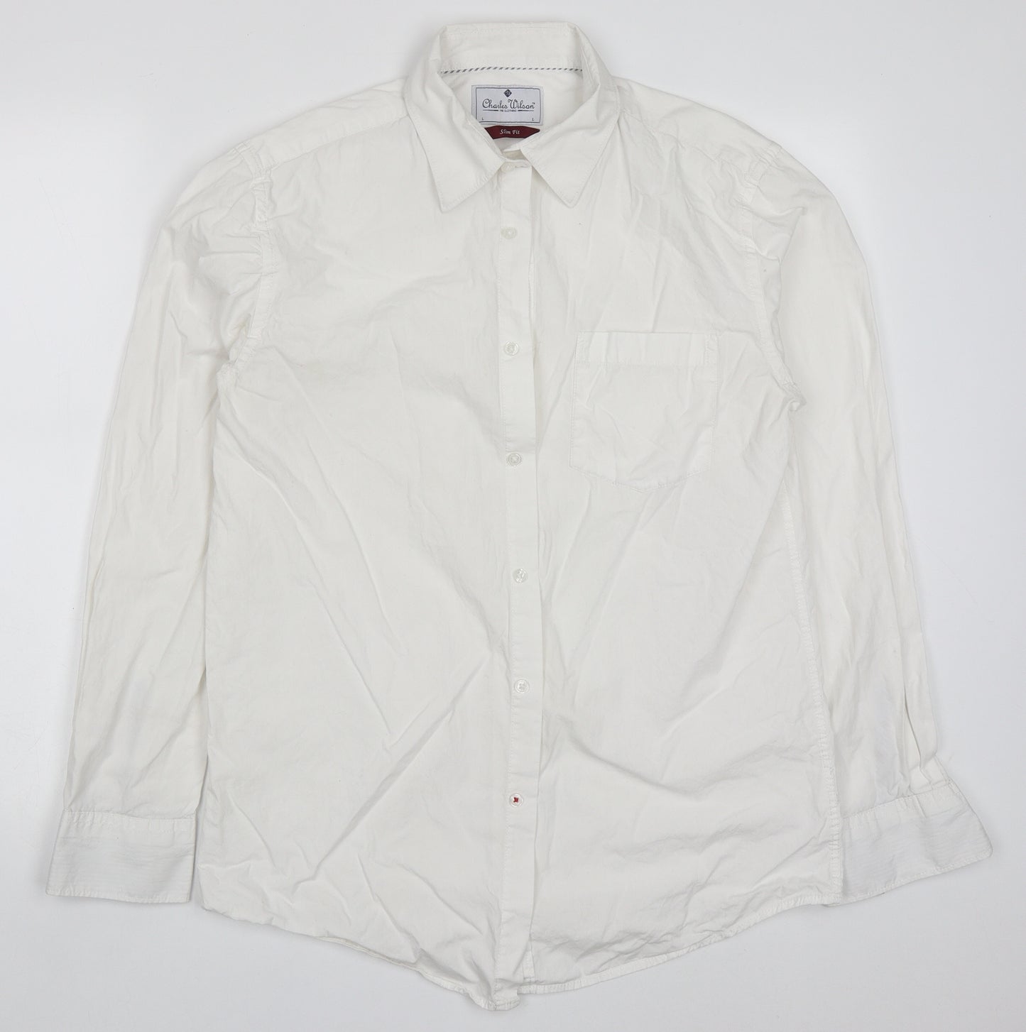 Charles Wilson Mens White  Cotton  Dress Shirt Size L Collared Button
