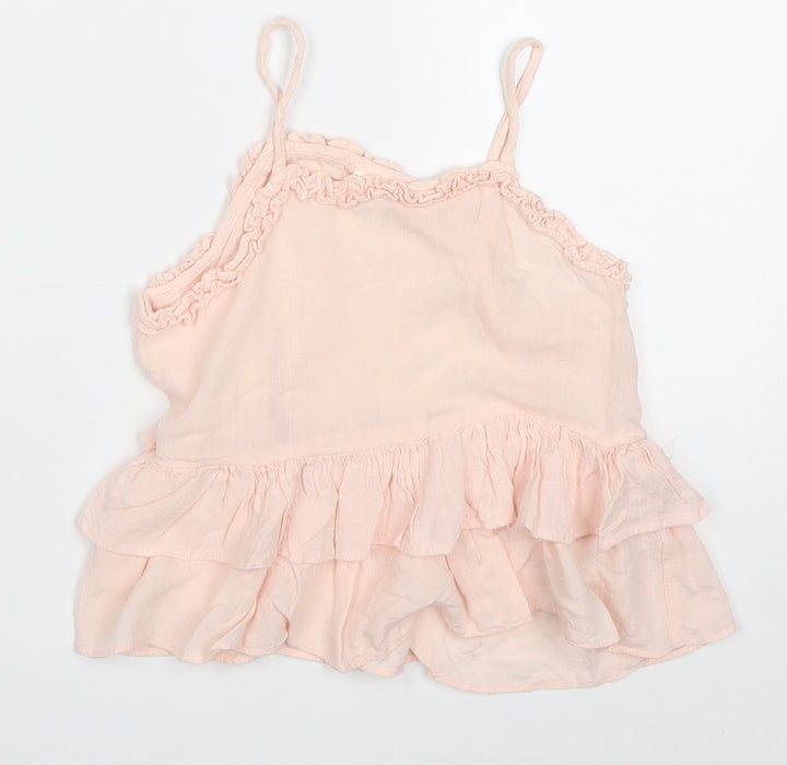 NEXT Girls Pink Viscose Basic Tank Size 4-5 Years Round Neck Pullover