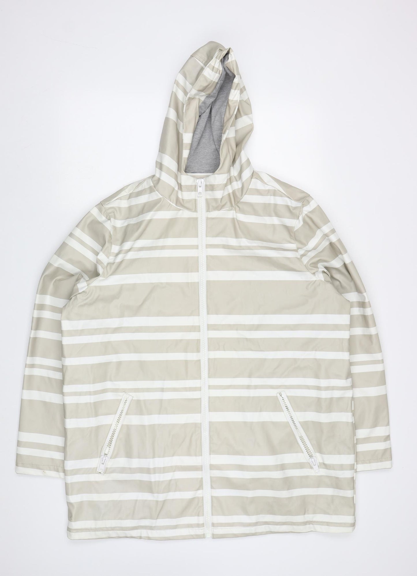 ASOS Womens Beige Striped  Rain Coat Coat Size 18  Zip