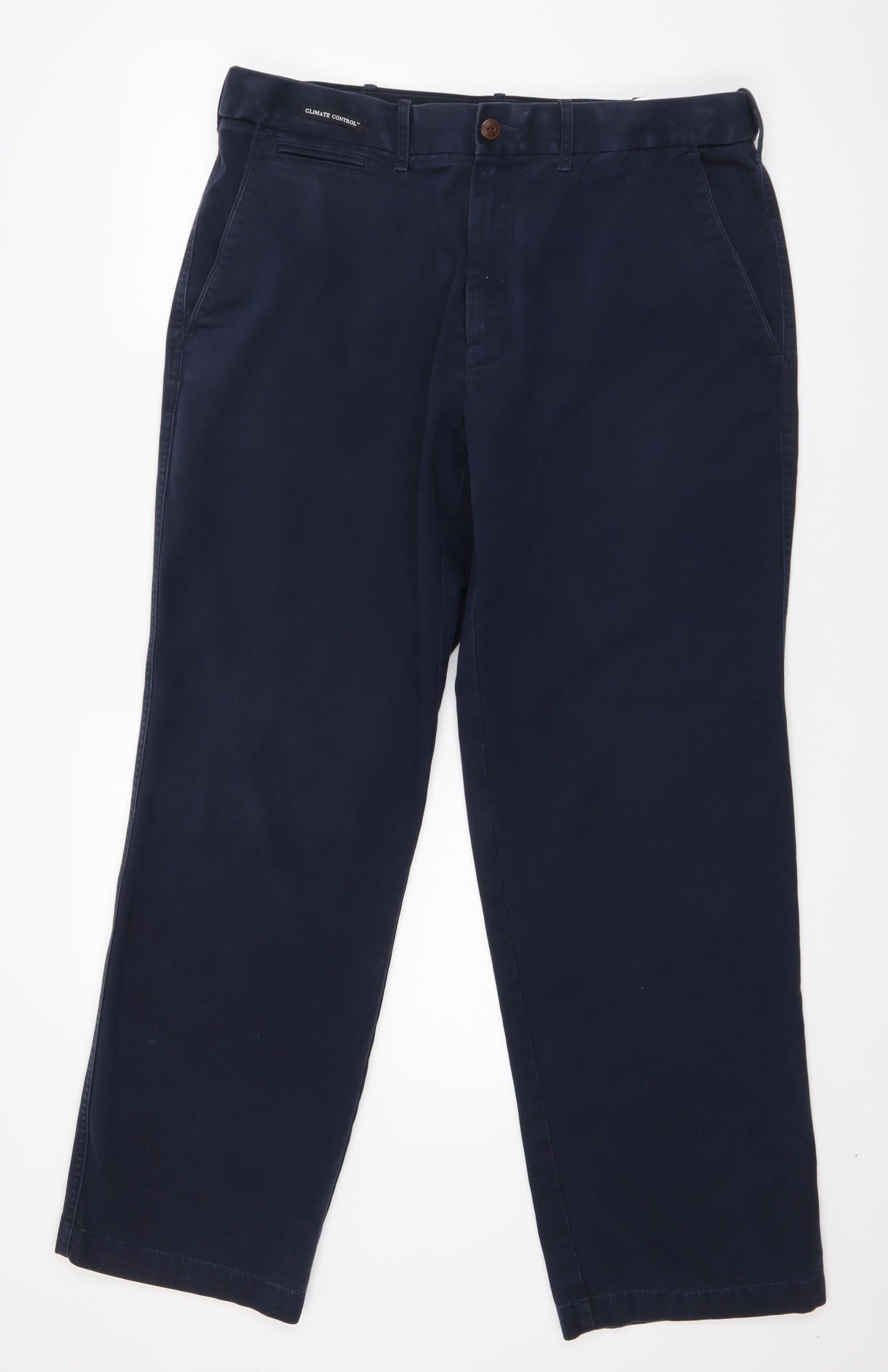 Marks and Spencer Mens Blue  Cotton Trousers  Size 34 in L31 in Regular Zip