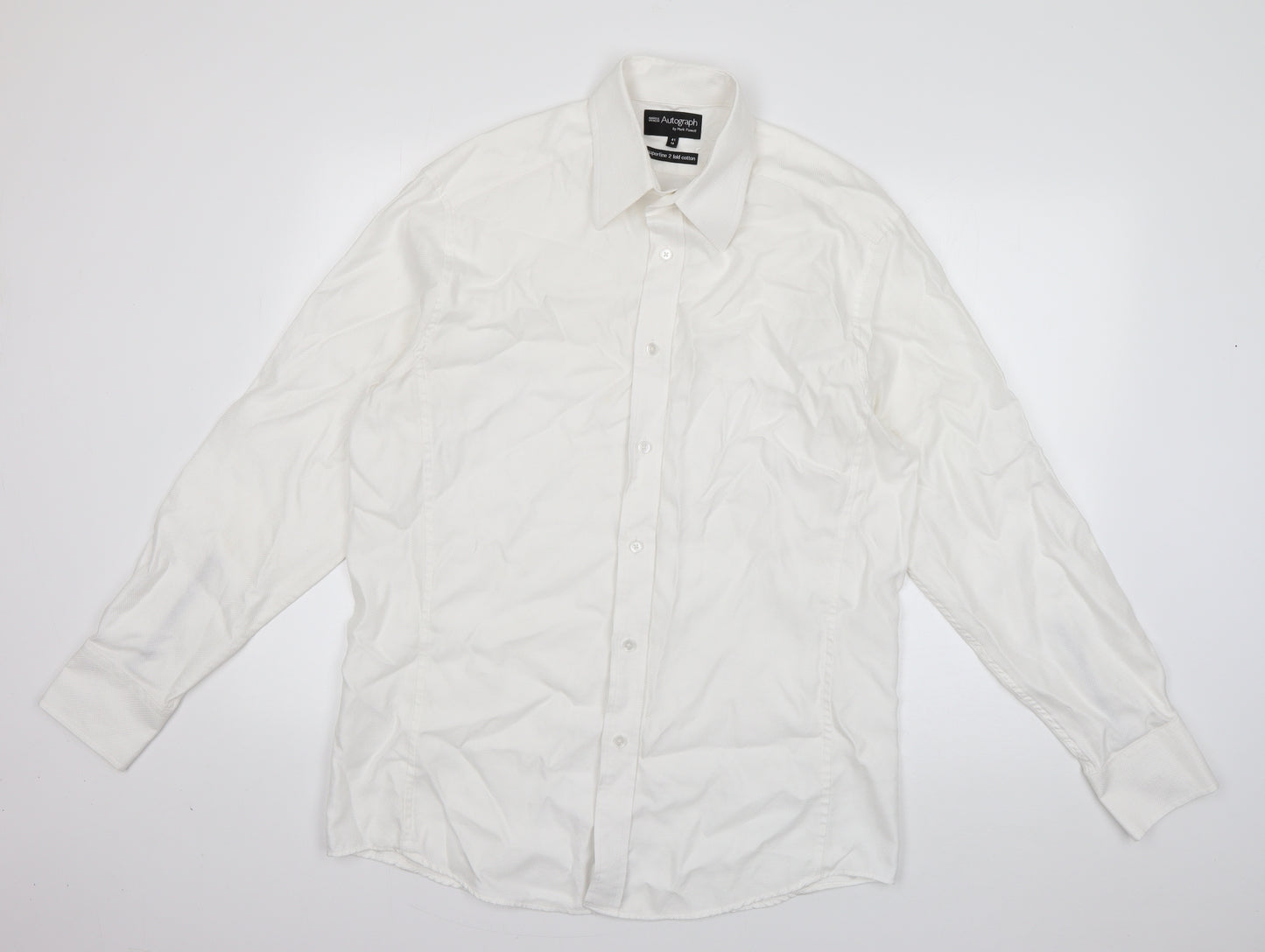 Marks and Spencer Mens White  Cotton  Button-Up Size 16 Collared Button