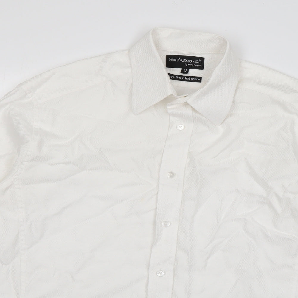 Marks and Spencer Mens White  Cotton  Button-Up Size 16 Collared Button