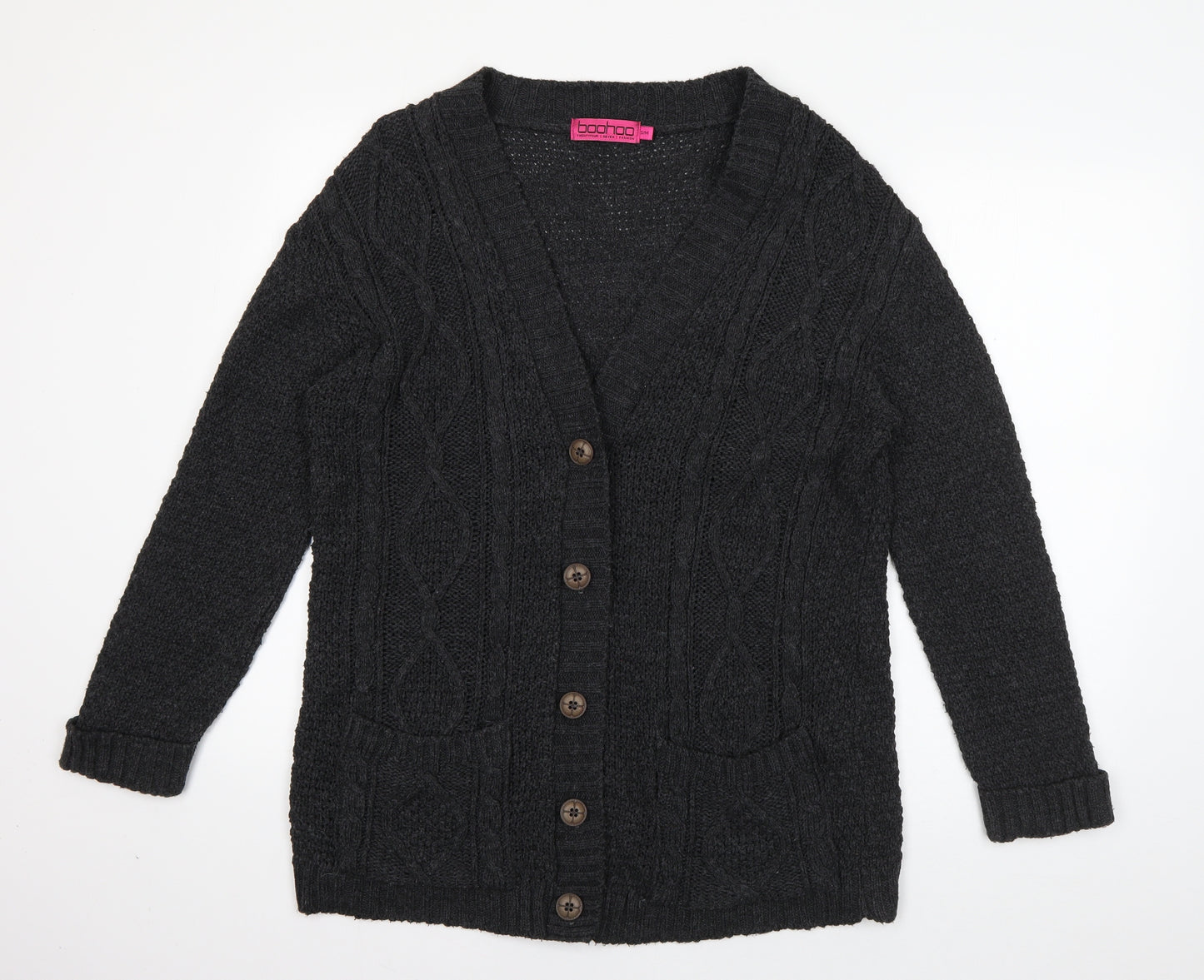 Boohoo Womens Grey V-Neck  Acrylic Cardigan Jumper Size S