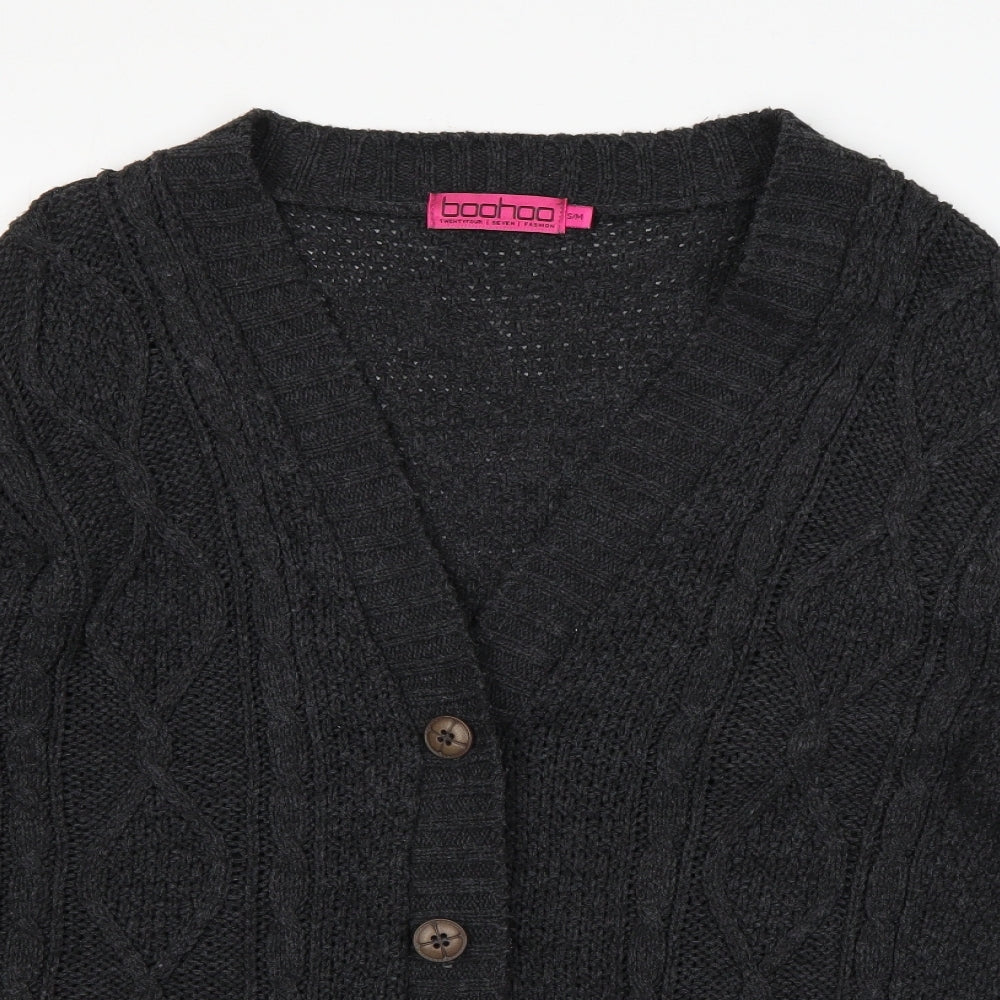 Boohoo Womens Grey V-Neck  Acrylic Cardigan Jumper Size S